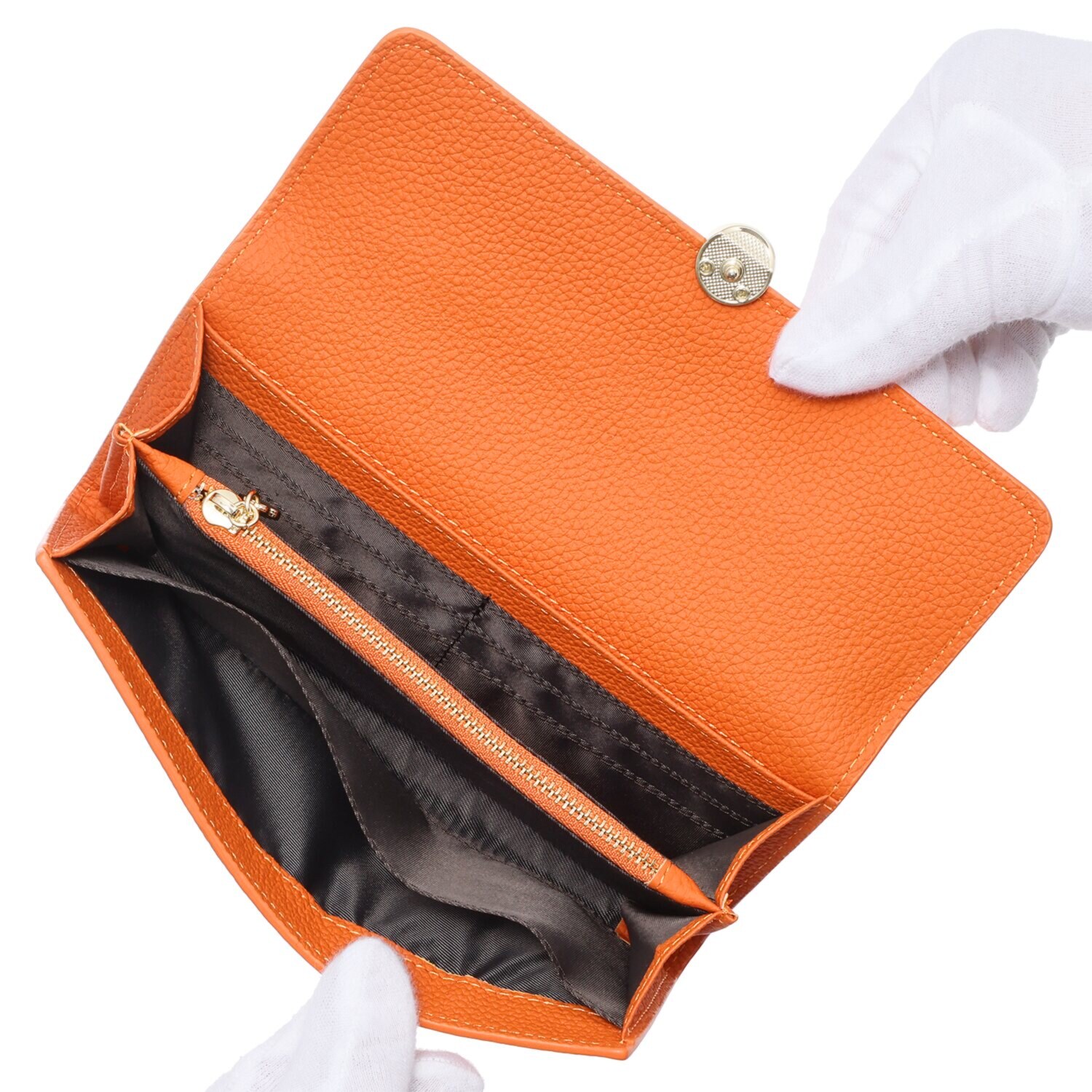 モーヴ 牛革 花モティーフボタン 長財布