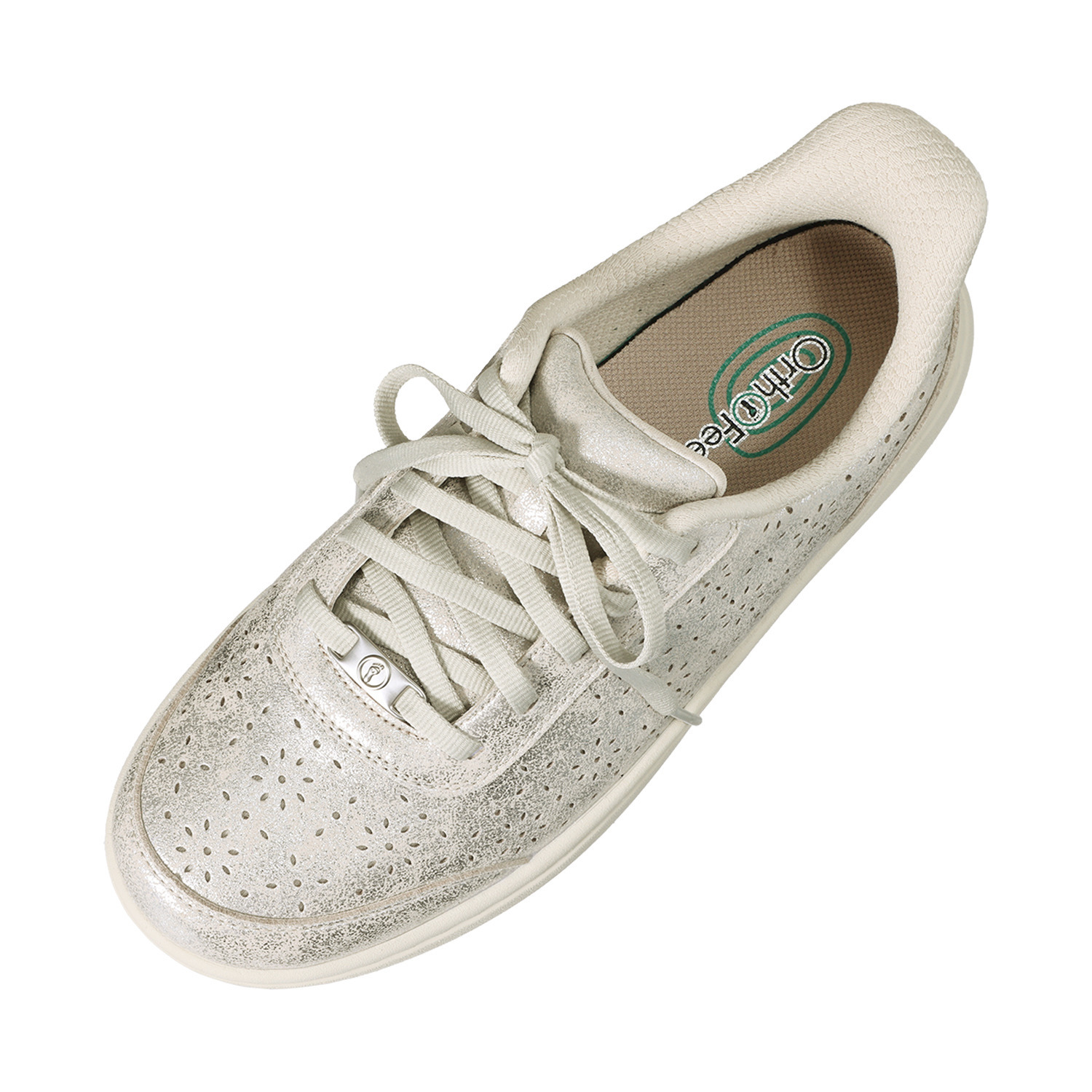 オーソフィート 足の専門家も認める 着脱簡単！歩きやすい！ キラキラ光沢で華やか 花柄パンチングシューズ