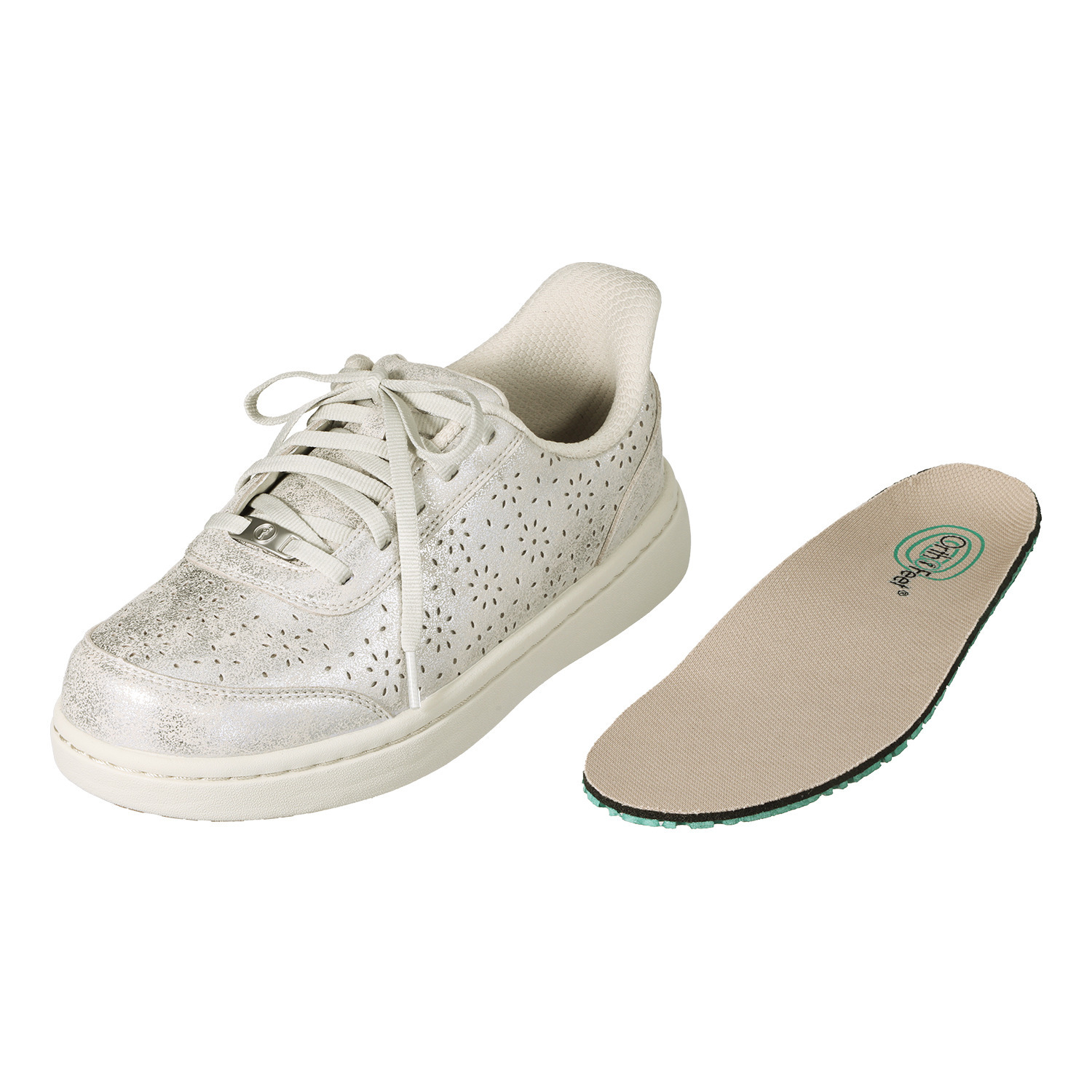 オーソフィート 足の専門家も認める 着脱簡単！歩きやすい！ キラキラ光沢で華やか 花柄パンチングシューズ