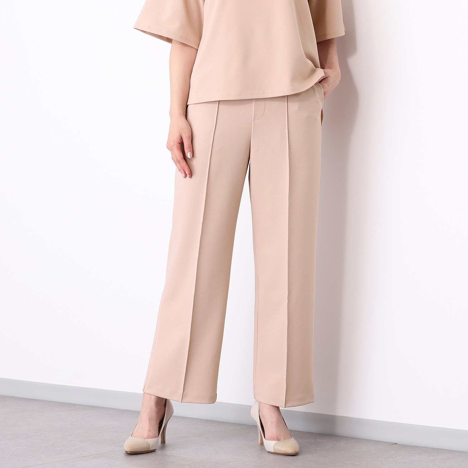 ＴＡＫＵＭＩＢＡ 洗えてシワになりにくい！ ストレッチジョーゼット 日本製イージースラックス ワイド　股下６５ｃｍ