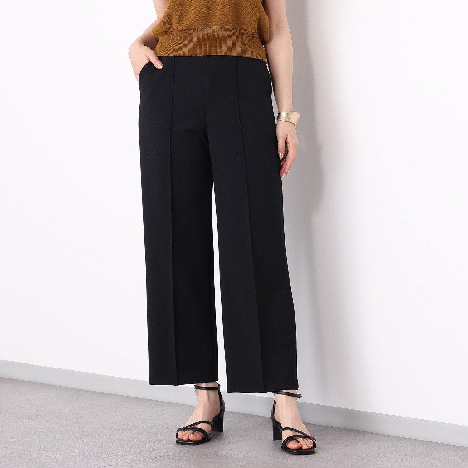 ＴＡＫＵＭＩＢＡ 洗えてシワになりにくい！ ストレッチジョーゼット 日本製イージースラックス ワイド　股下６５ｃｍ