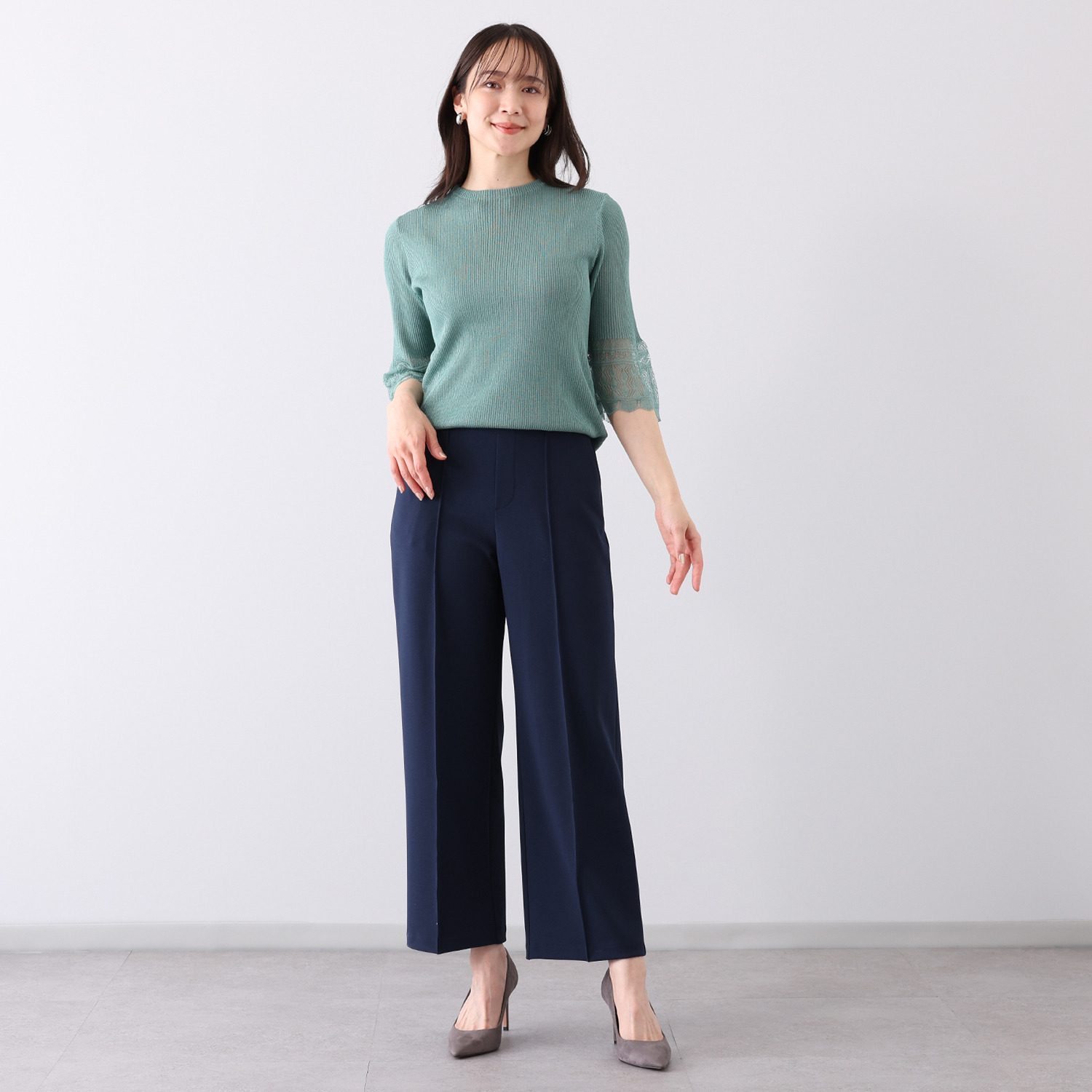 ＴＡＫＵＭＩＢＡ 洗えてシワになりにくい！ ストレッチジョーゼット 日本製イージースラックス ワイド　股下６５ｃｍ