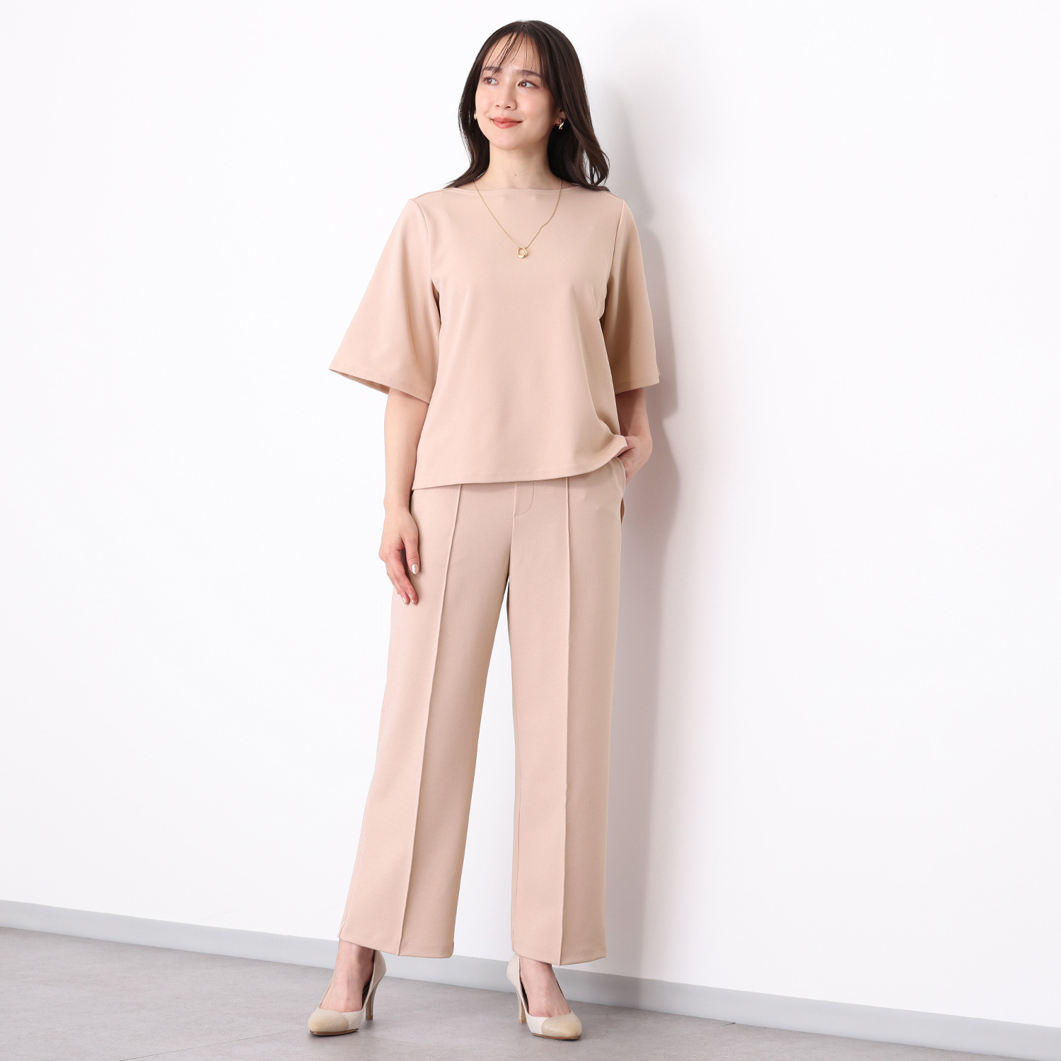 ＴＡＫＵＭＩＢＡ 洗えてシワになりにくい！ ストレッチジョーゼット 日本製イージースラックス ワイド　股下６５ｃｍ