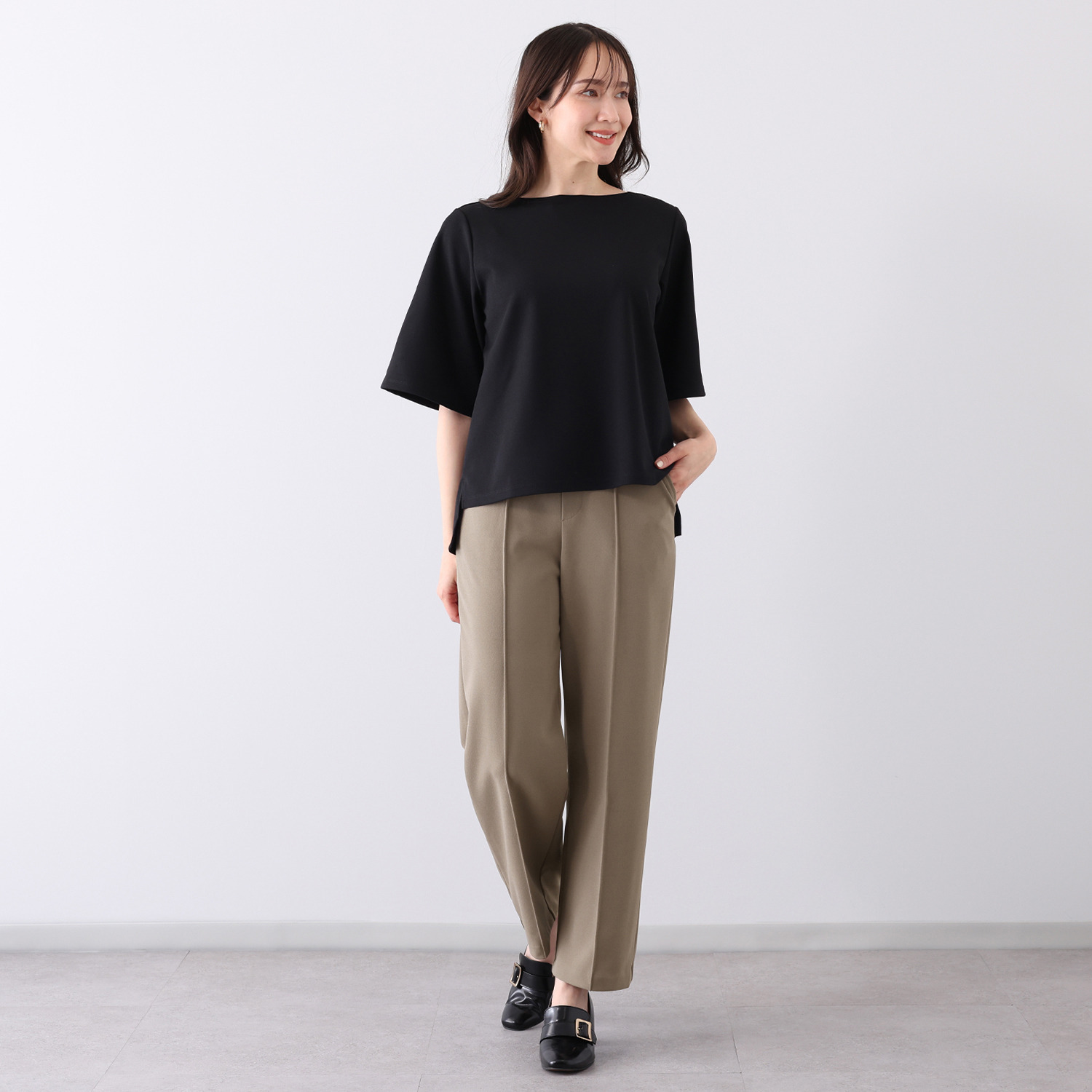 ＴＡＫＵＭＩＢＡ 洗えてシワになりにくい！ ストレッチジョーゼット 日本製イージースラックス ワイド　股下６５ｃｍ