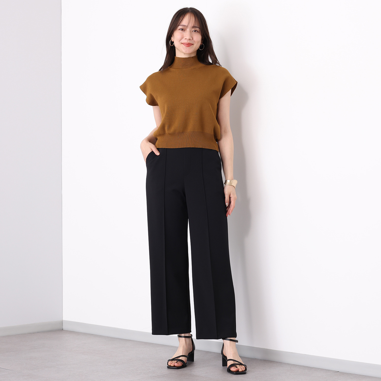 ＴＡＫＵＭＩＢＡ 洗えてシワになりにくい！ ストレッチジョーゼット 日本製イージースラックス ワイド　股下６５ｃｍ