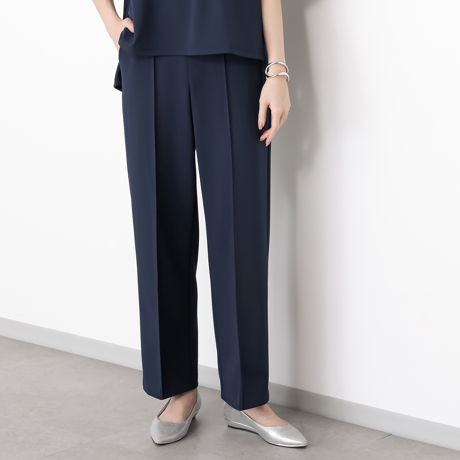 ＴＡＫＵＭＩＢＡ 洗えてシワになりにくい！ ストレッチジョーゼット 日本製イージースラックス ワイド　股下７０ｃｍ