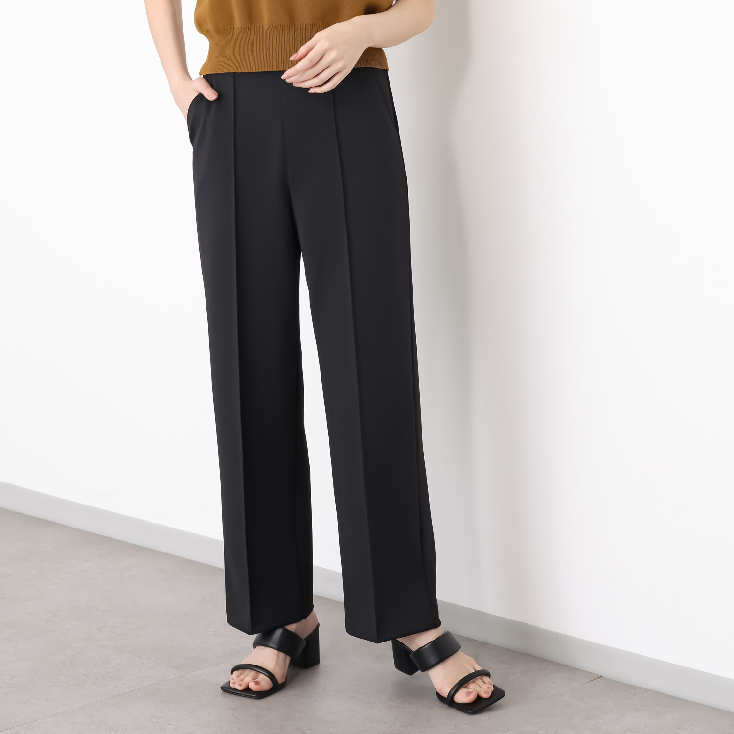 ＴＡＫＵＭＩＢＡ 洗えてシワになりにくい！ ストレッチジョーゼット 日本製イージースラックス ワイド　股下７０ｃｍ