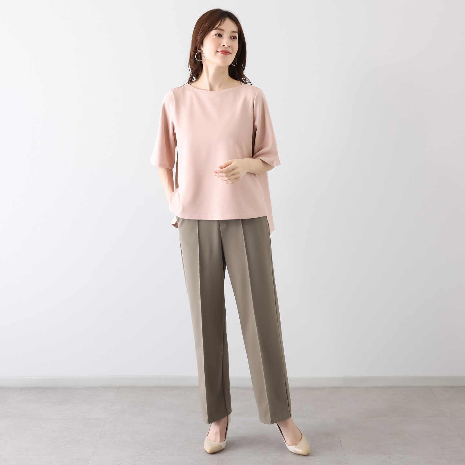 ＴＡＫＵＭＩＢＡ 洗えてシワになりにくい！ ストレッチジョーゼット 日本製イージースラックス ワイド　股下７０ｃｍ