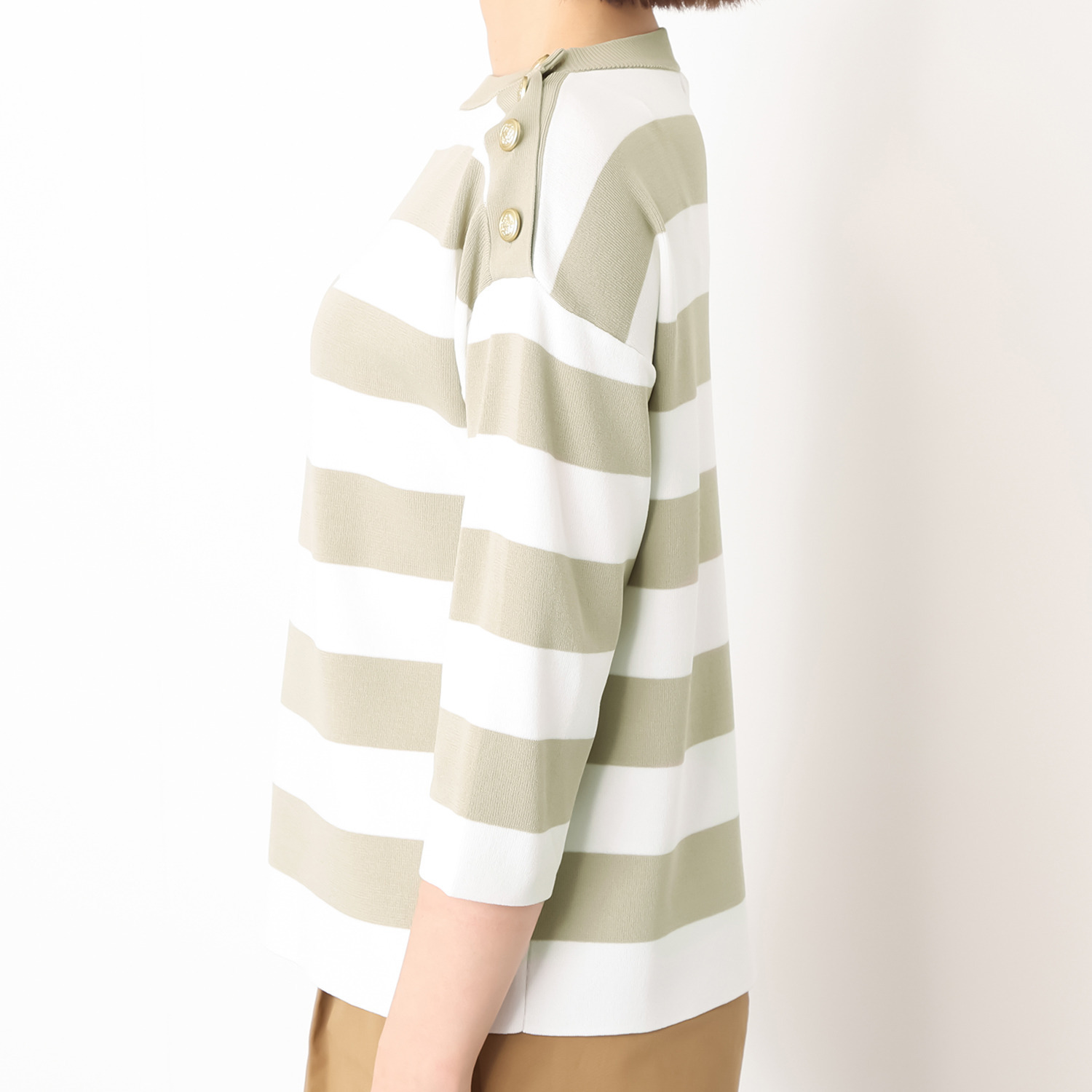 モカサン　ジュンコシマダ レーヨンナイロン 配色ボーダー ニットプルオーバー