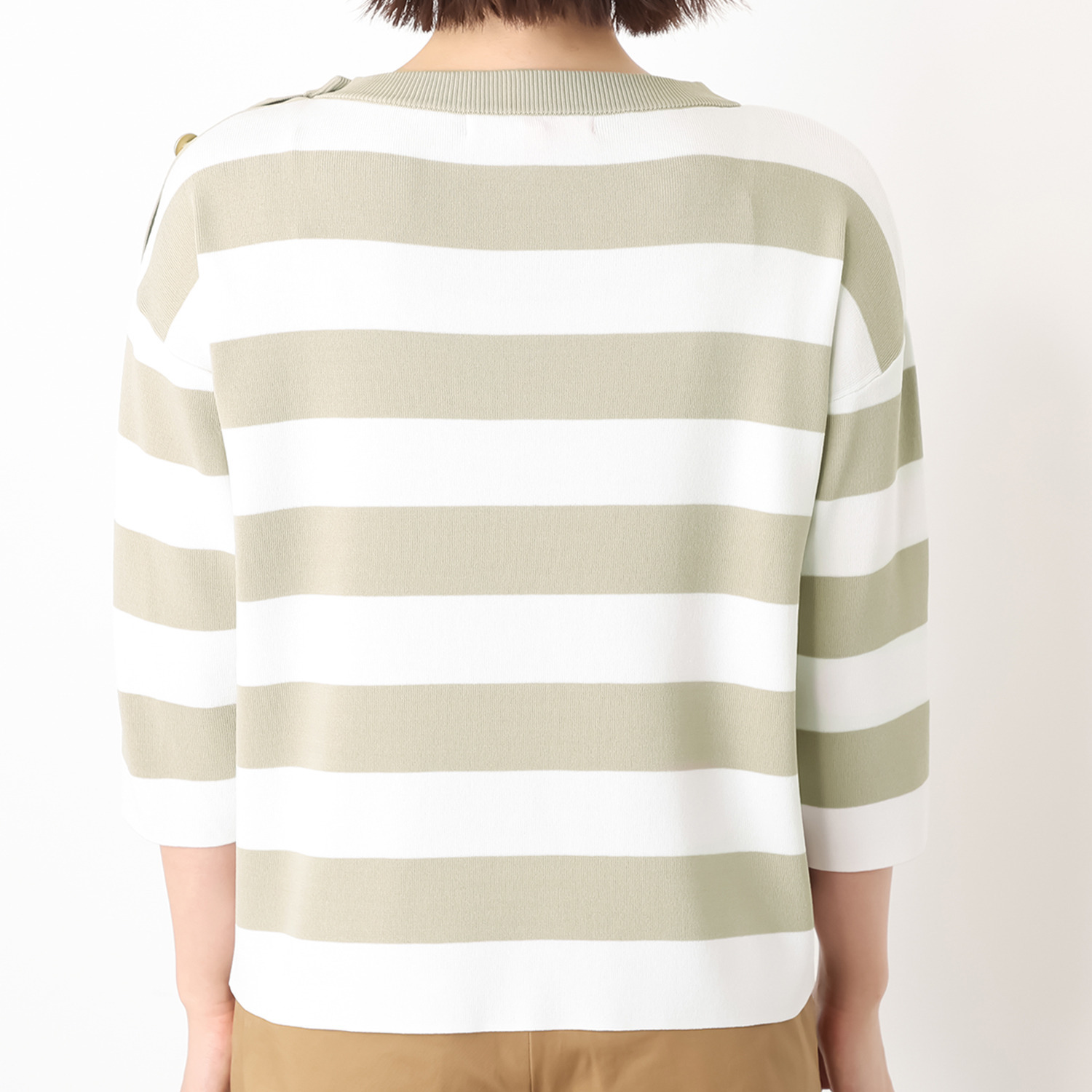 モカサン　ジュンコシマダ レーヨンナイロン 配色ボーダー ニットプルオーバー