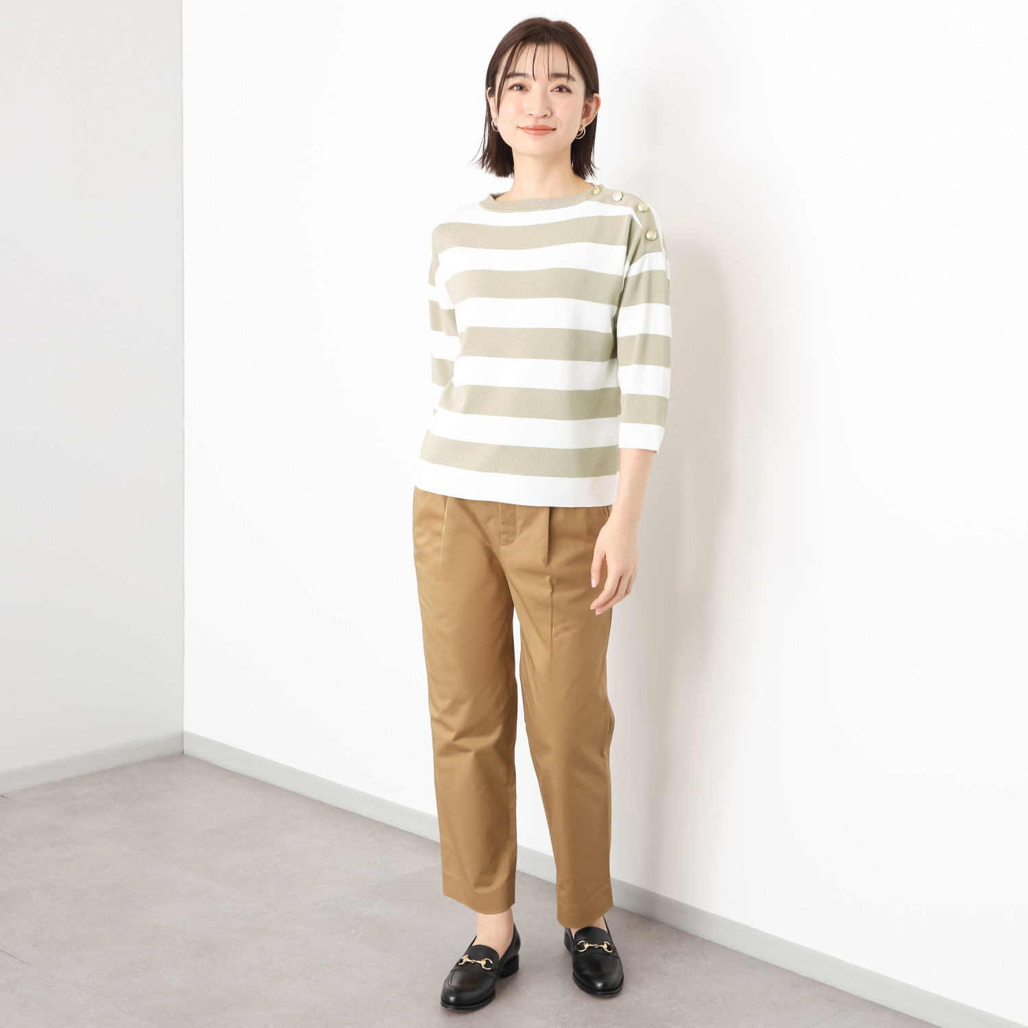 モカサン　ジュンコシマダ レーヨンナイロン 配色ボーダー ニットプルオーバー