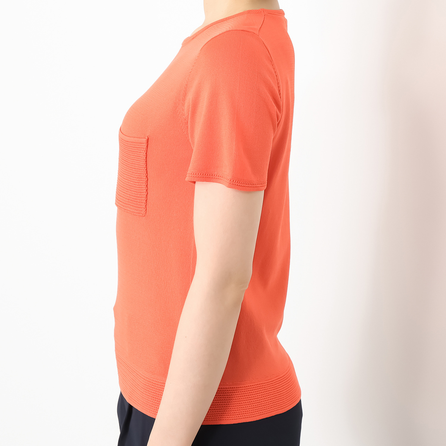 モカサン　ジュンコシマダ レーヨンナイロン 胸ポケット付 半袖ニットプルオーバー