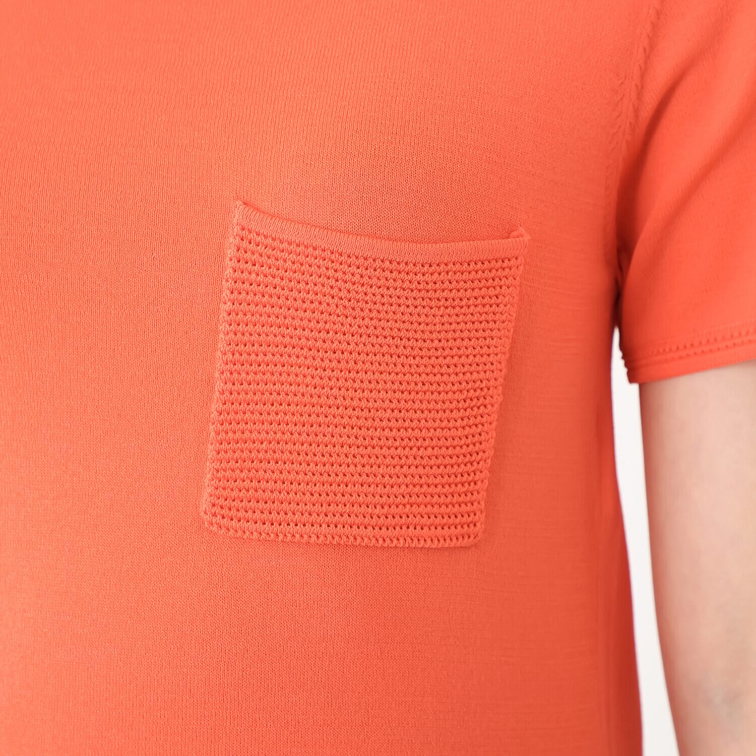 モカサン　ジュンコシマダ レーヨンナイロン 胸ポケット付 半袖ニットプルオーバー