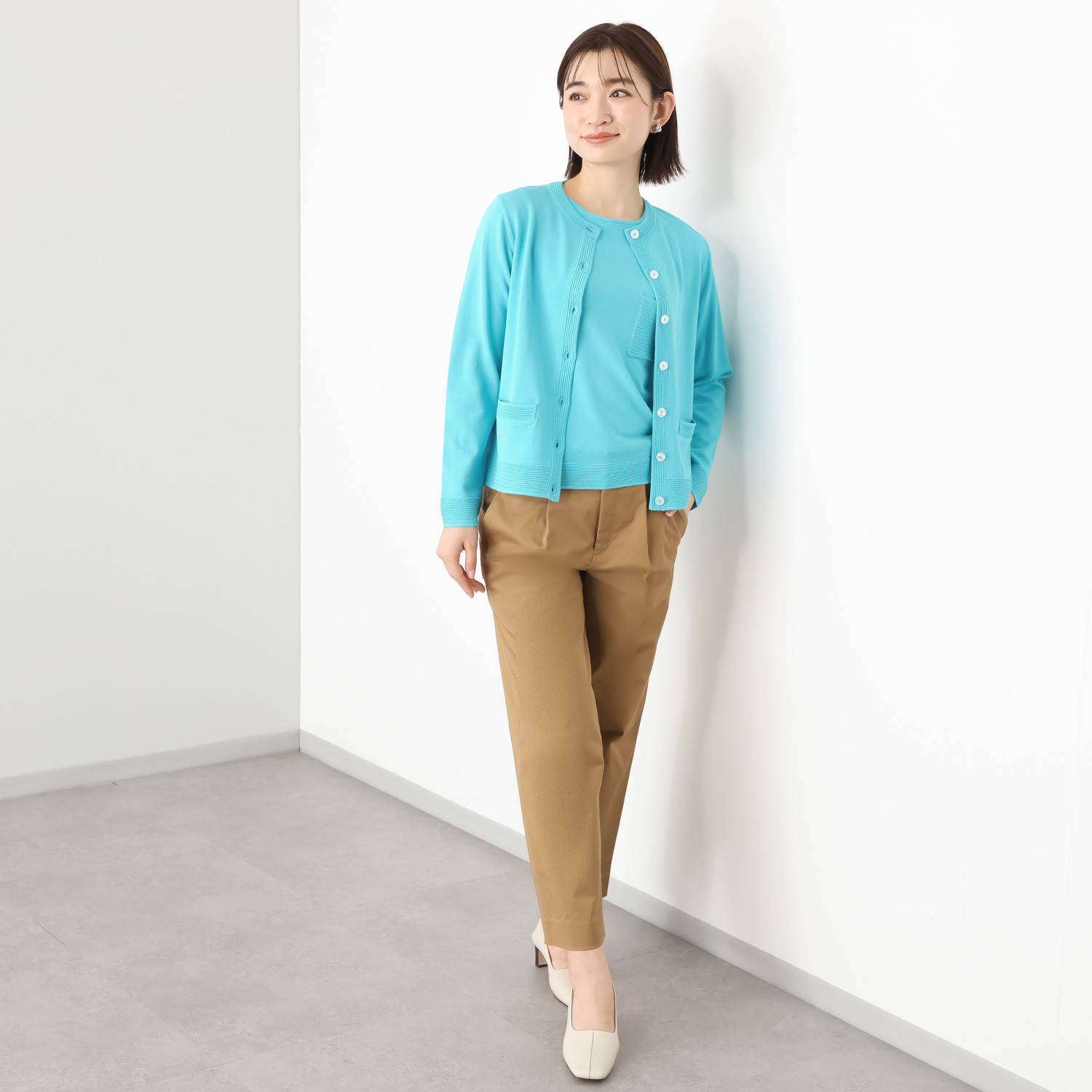 モカサン　ジュンコシマダ レーヨンナイロン 透かし編み カーディガン