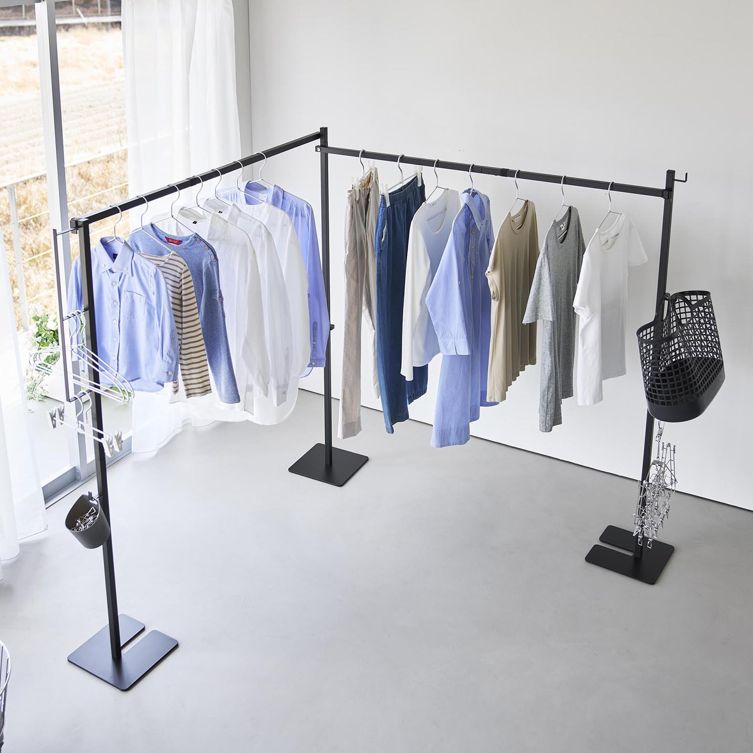 山崎実業　タワー サッと広げて簡単設置！ 折り畳み室内物干し ＜２連＞