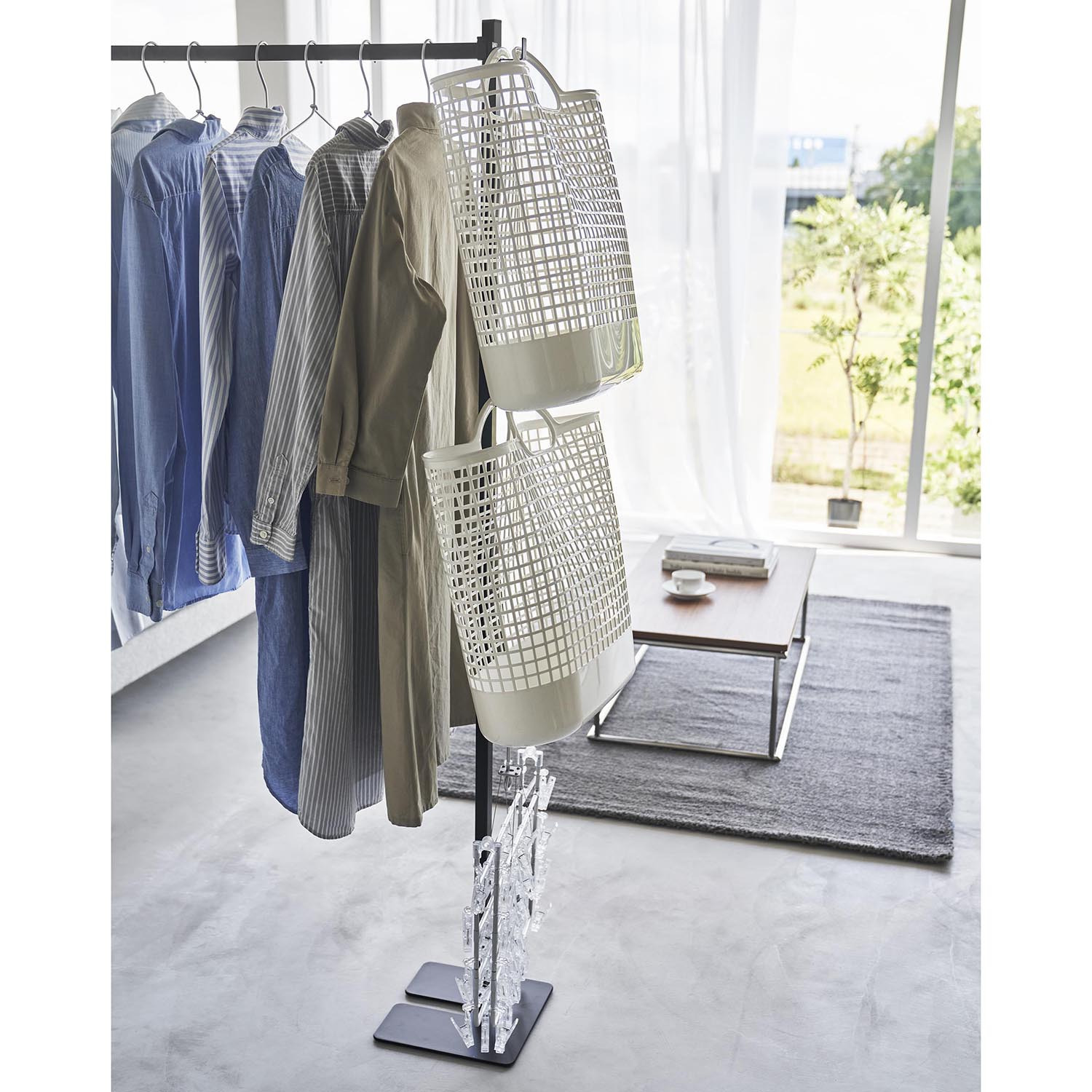 山崎実業　タワー サッと広げて簡単設置！ 折り畳み室内物干し ＜２連＞