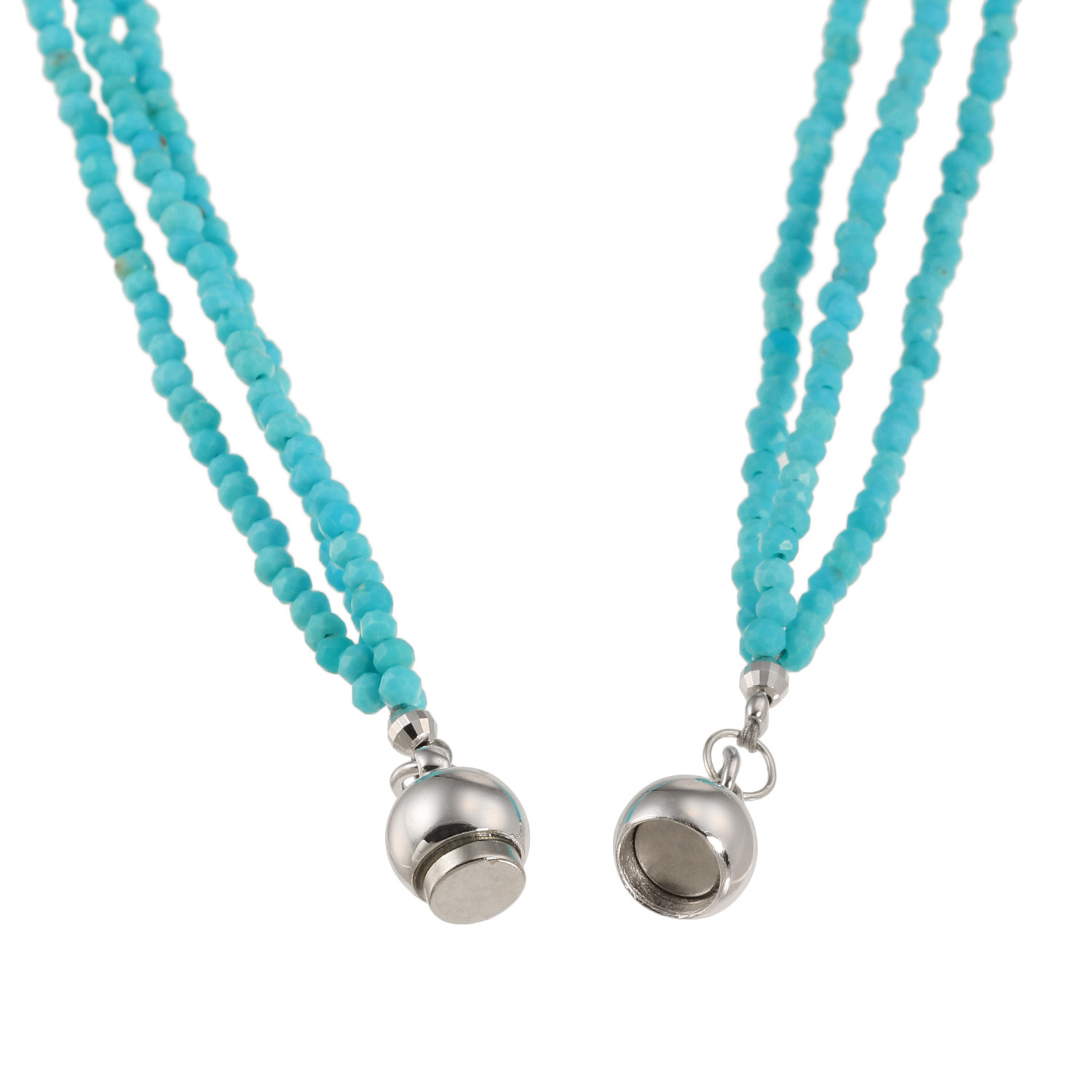 ドラマチック・ターコイズ シルバー アリゾナ産ターコイズ ファセットビーズ ３連ネックレス