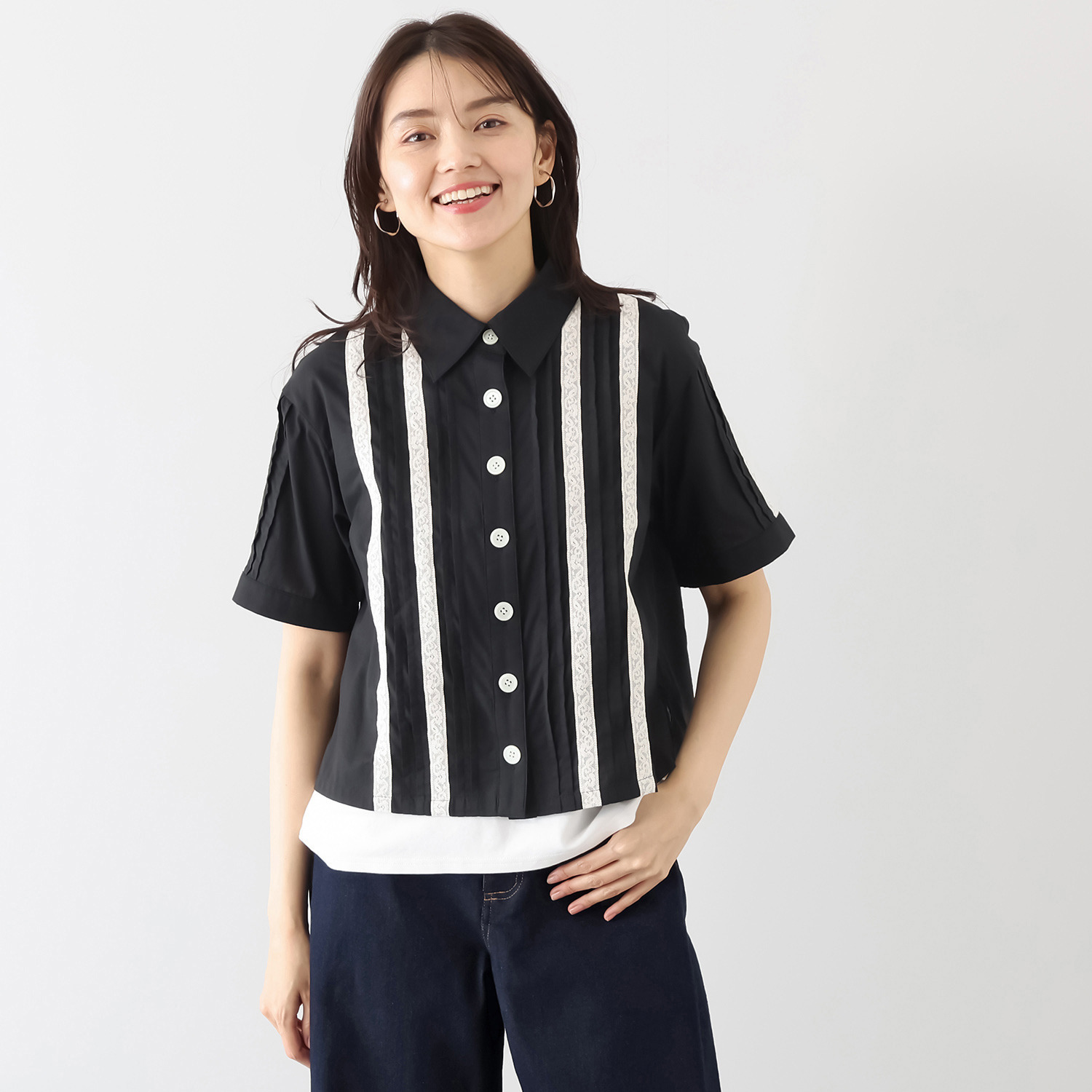 エムジェイアール　バイ マチコ　ジント　ロンドン レース＆ピンタック シアーシャツ