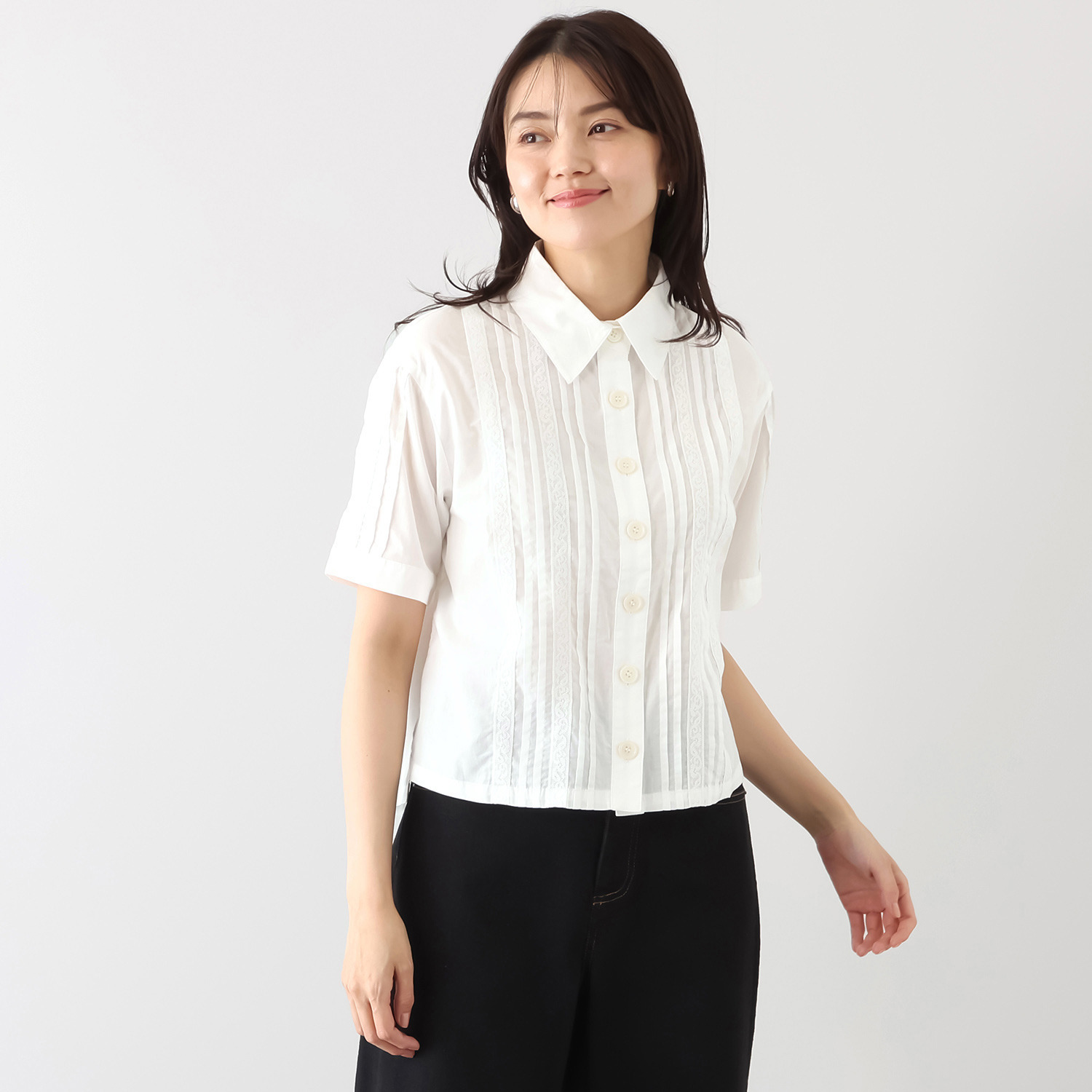 エムジェイアール　バイ マチコ　ジント　ロンドン レース＆ピンタック シアーシャツ