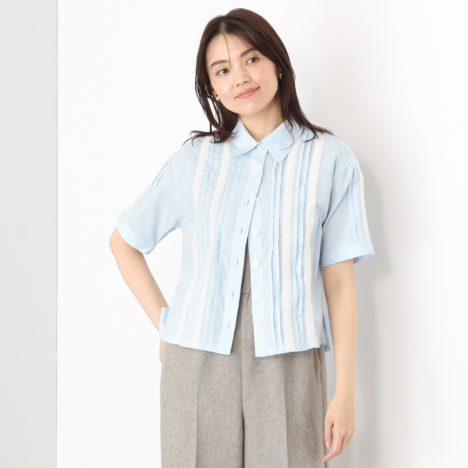 エムジェイアール　バイ マチコ　ジント　ロンドン レース＆ピンタック シアーシャツ