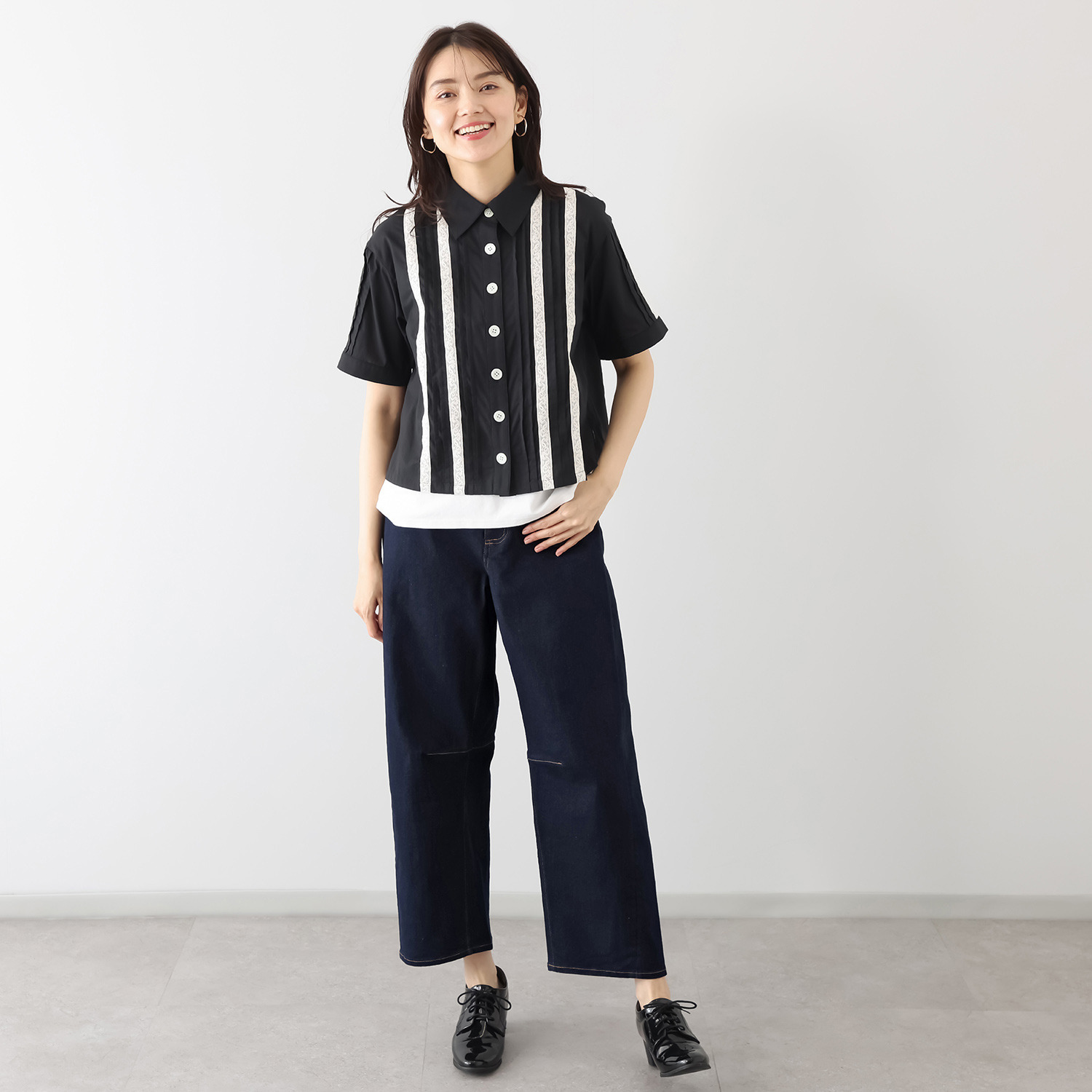 エムジェイアール　バイ マチコ　ジント　ロンドン レース＆ピンタック シアーシャツ