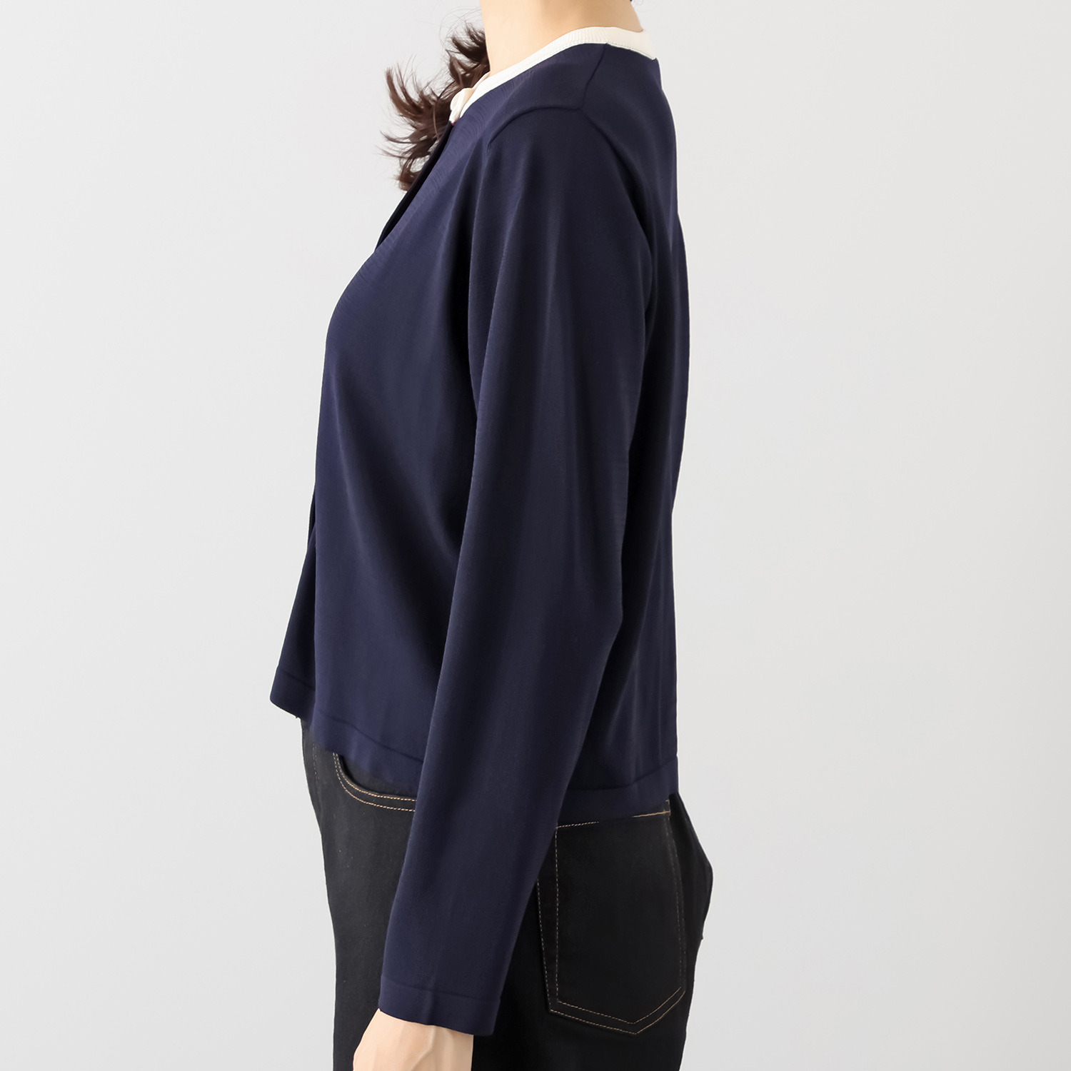 エムジェイアール　バイ マチコ　ジント　ロンドン 配色アクセント ビジュウボタン ドライタッチカーディガン