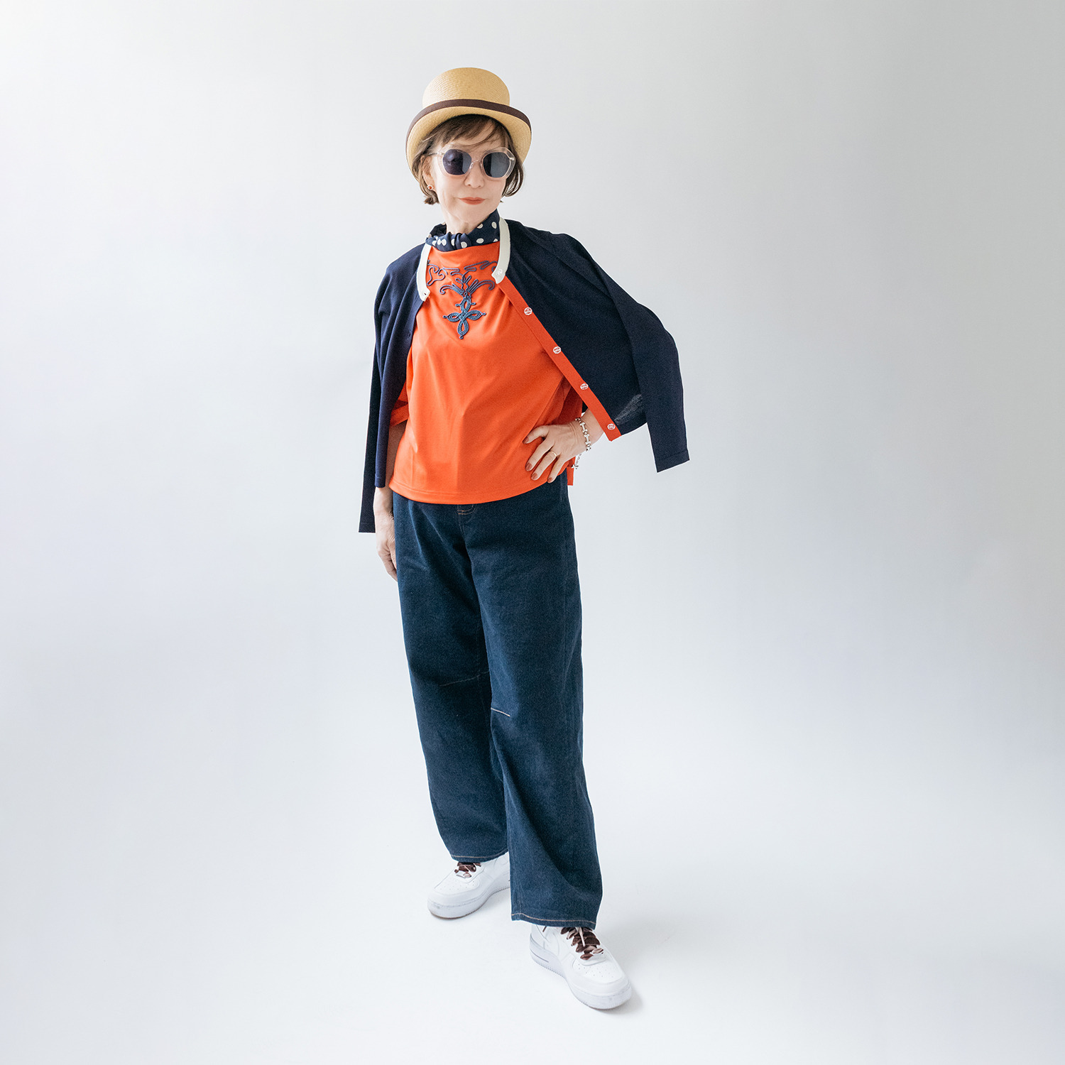 エムジェイアール　バイ マチコ　ジント　ロンドン 配色アクセント ビジュウボタン ドライタッチカーディガン