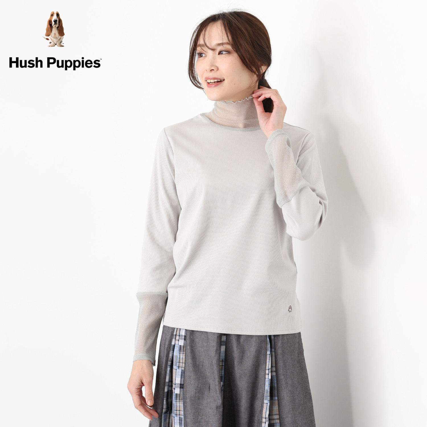 ハッシュパピー シアーコンビネーション ハイネックトップス