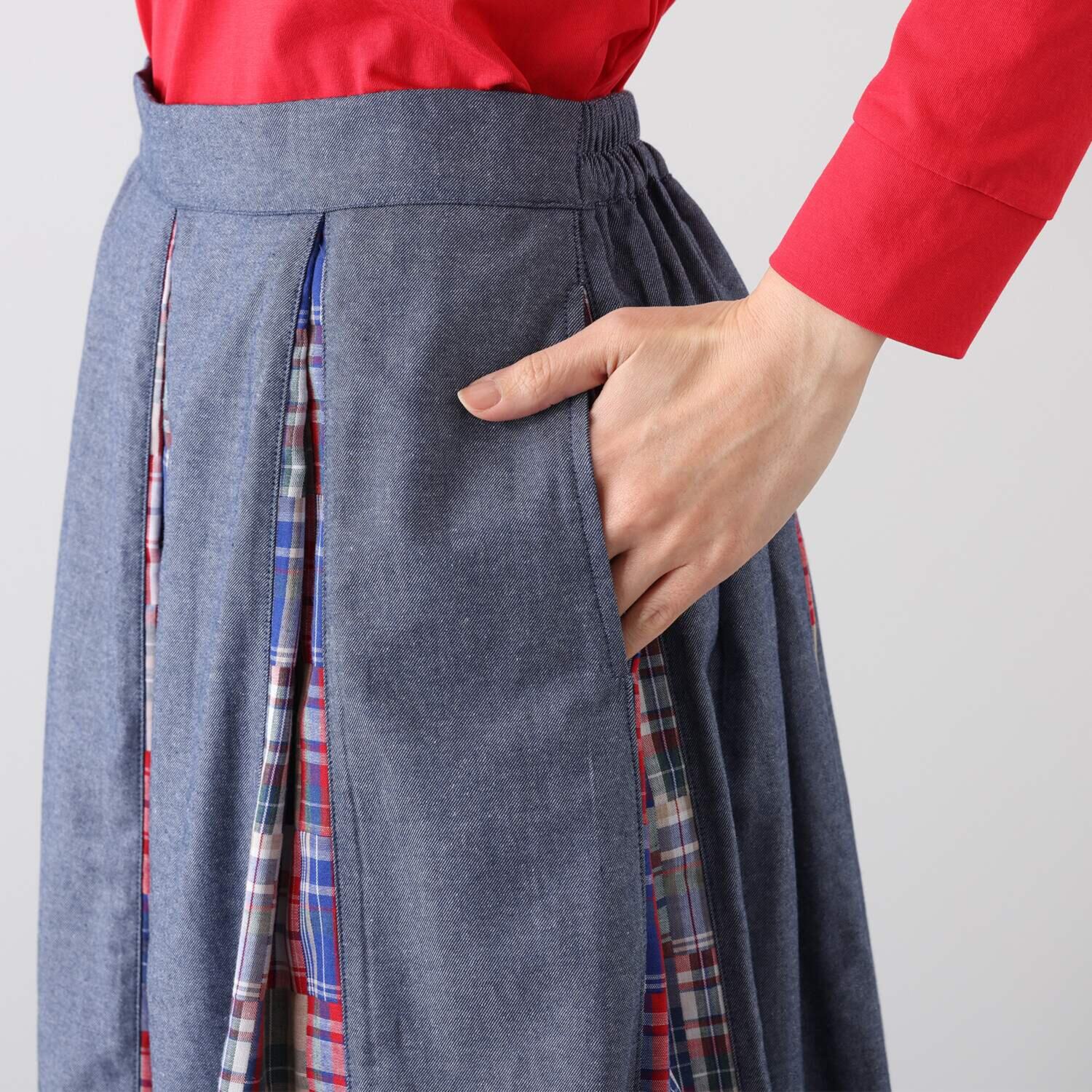 ハッシュパピー パッチワーク切替 プリーツスカート