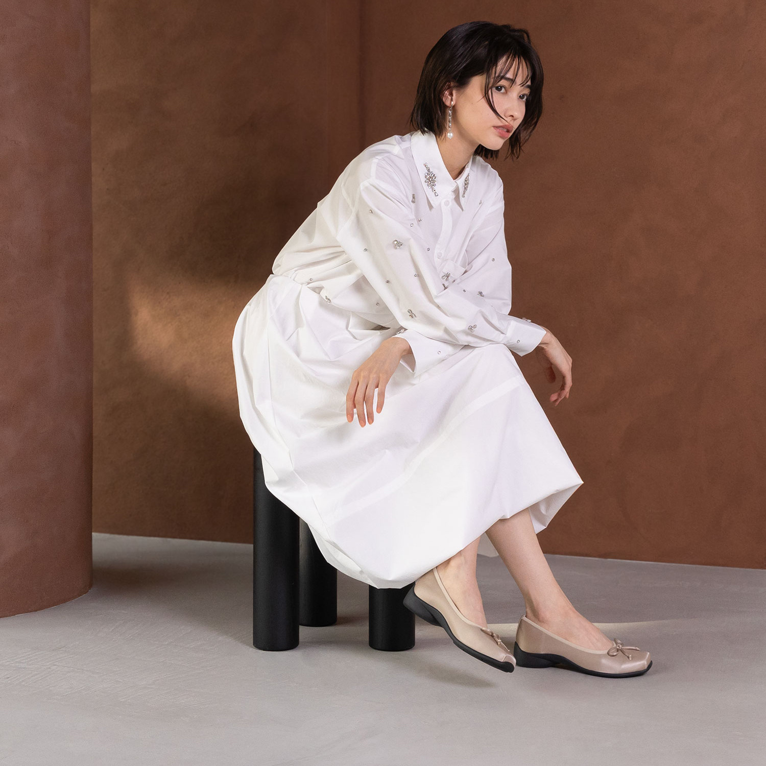 エンチャンテッド 防水　晴雨兼用！ サテン調合成皮革 バレエシューズ