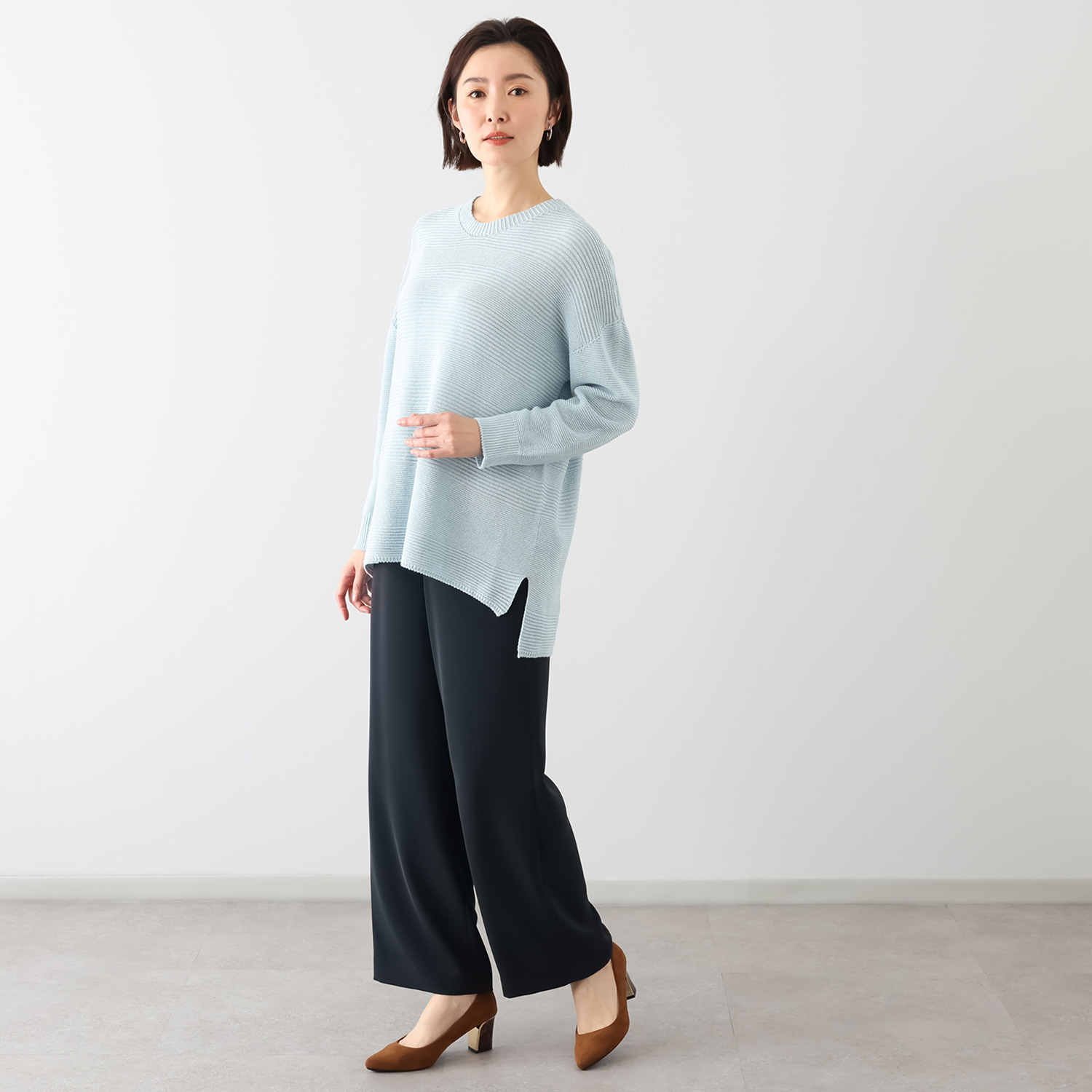 ミスキョウコ 日本製 ゆったりやわらか アイフォール ニットプルオーバー