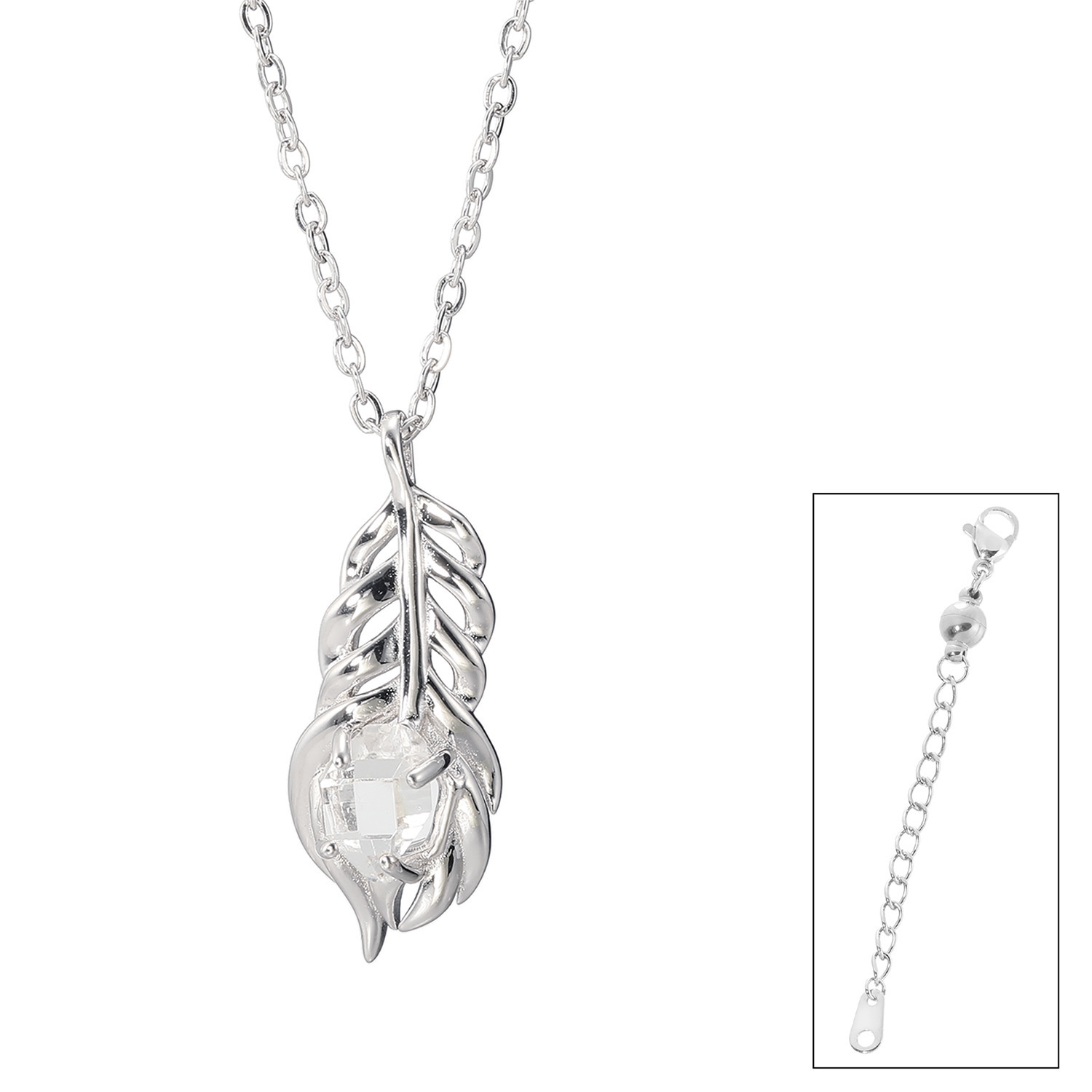 ハーキマーダイヤモンド ８ｍｍＵＰ ロッククリスタルクォーツ クジャクの羽ネックレス＆ マグネットアジャスター セット