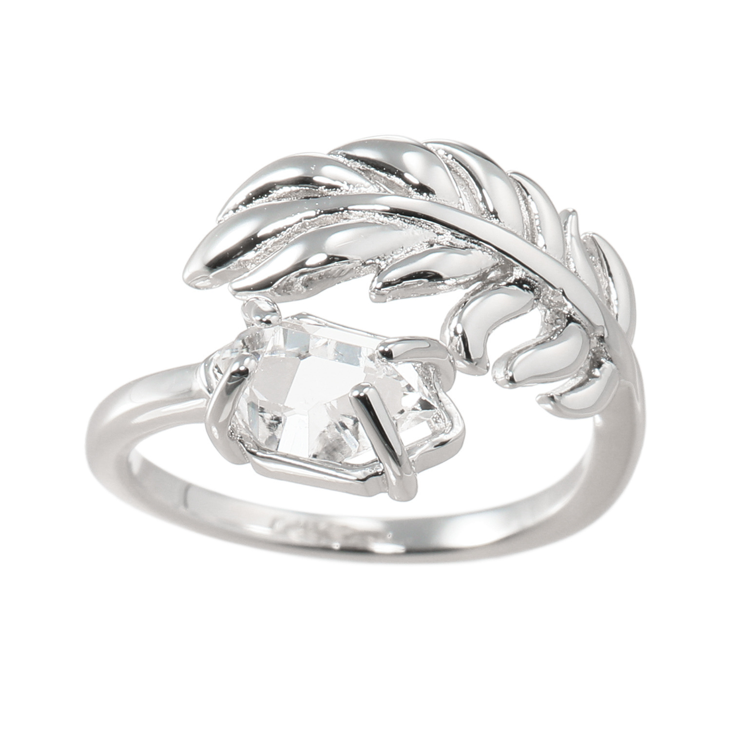 ハーキマーダイヤモンド ８ｍｍＵＰ ロッククリスタルクォーツ フェザーデザイン スパイラルフォークリング