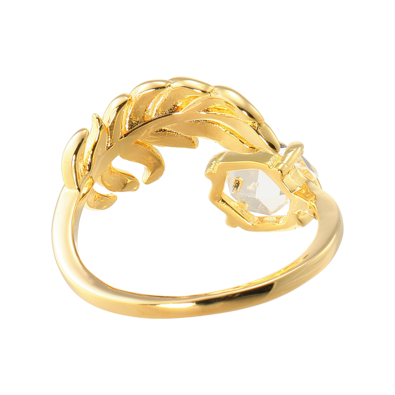 ハーキマーダイヤモンド ８ｍｍＵＰ ロッククリスタルクォーツ フェザーデザイン スパイラルフォークリング