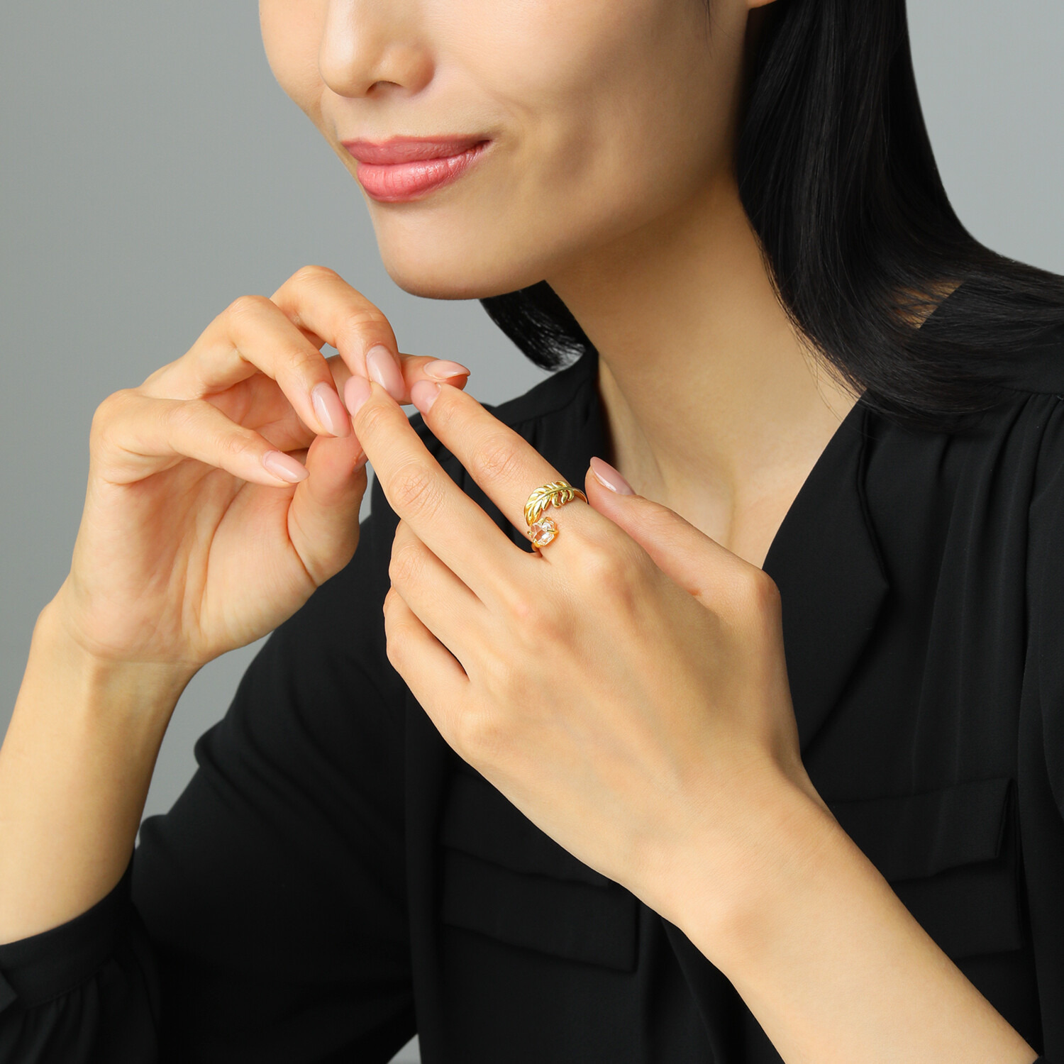 ハーキマーダイヤモンド ８ｍｍＵＰ ロッククリスタルクォーツ フェザーデザイン スパイラルフォークリング