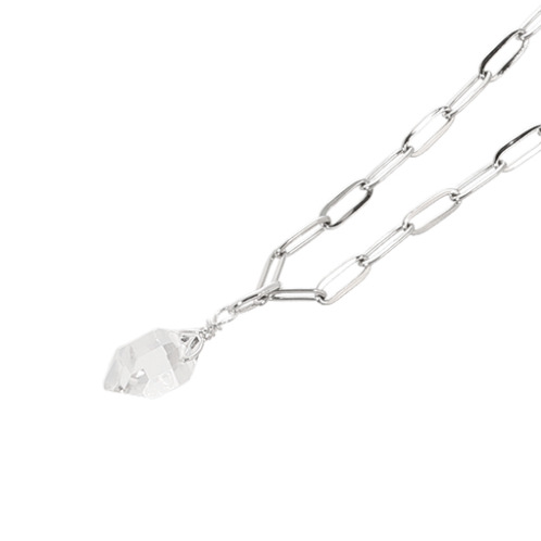 ハーキマーダイヤモンド １０ｍｍＵＰ ロッククリスタルクォーツ ステンレス クリップチェーン アレンジロングペンダント