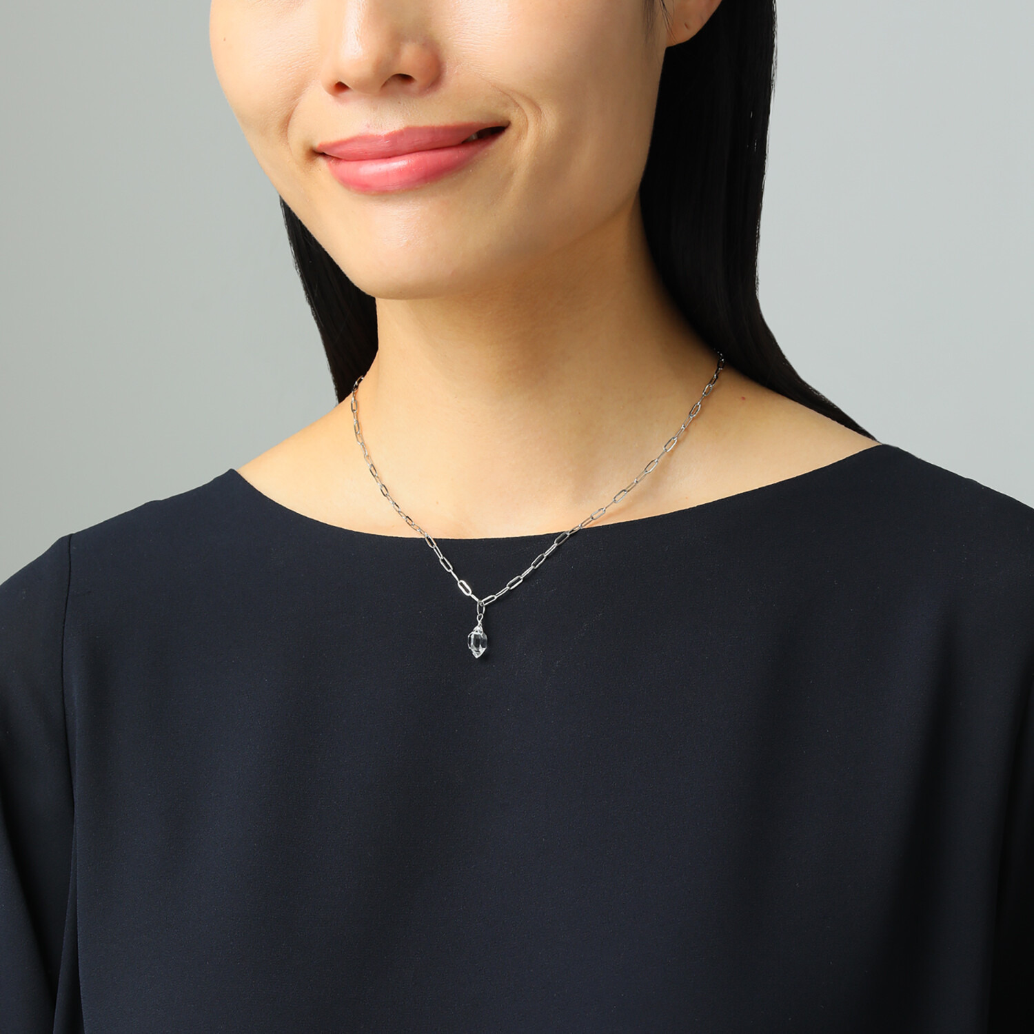 ハーキマーダイヤモンド １０ｍｍＵＰ ロッククリスタルクォーツ ステンレス クリップチェーン アレンジロングペンダント