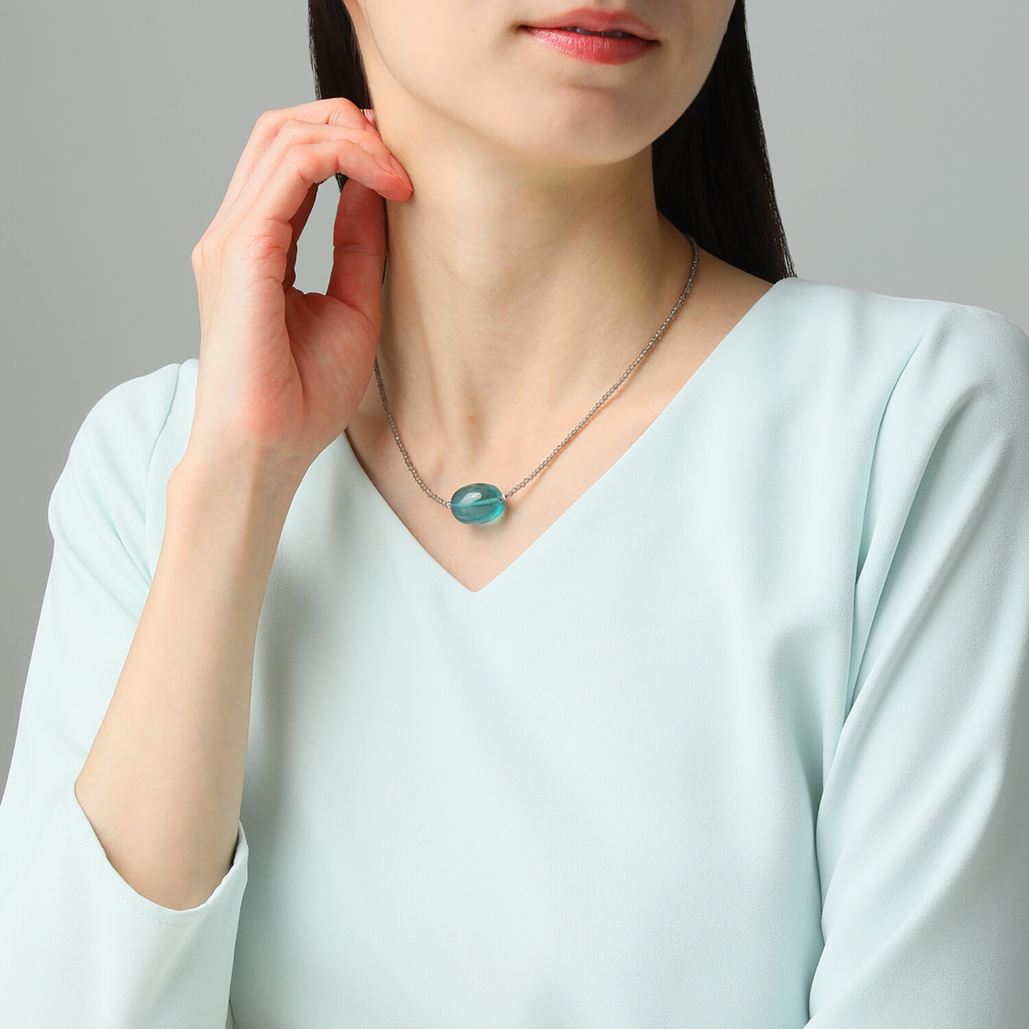 珠里 シルバー フローライト＆ オブシディアン ネックレス