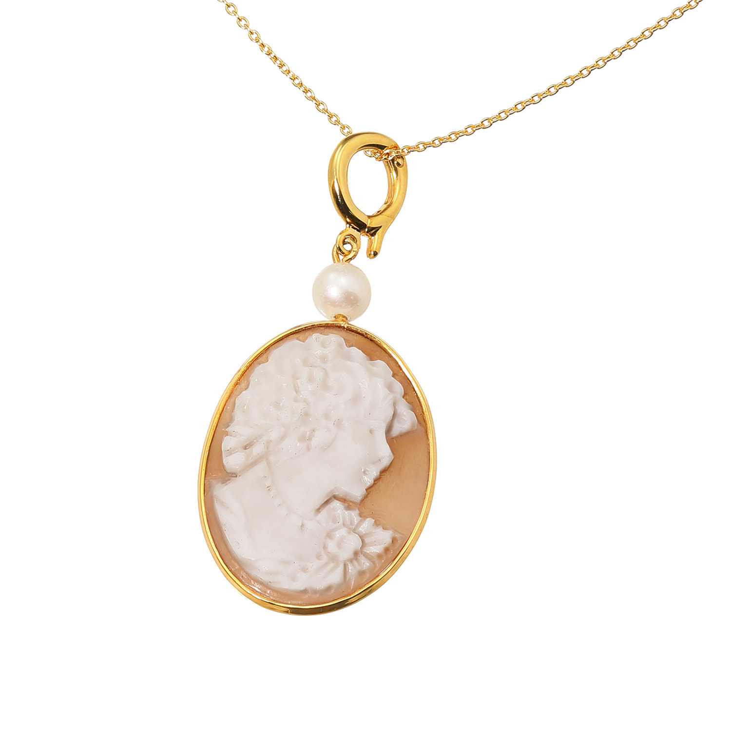珠里 シルバー シェルカメオ＆ アコヤパール ペンダント