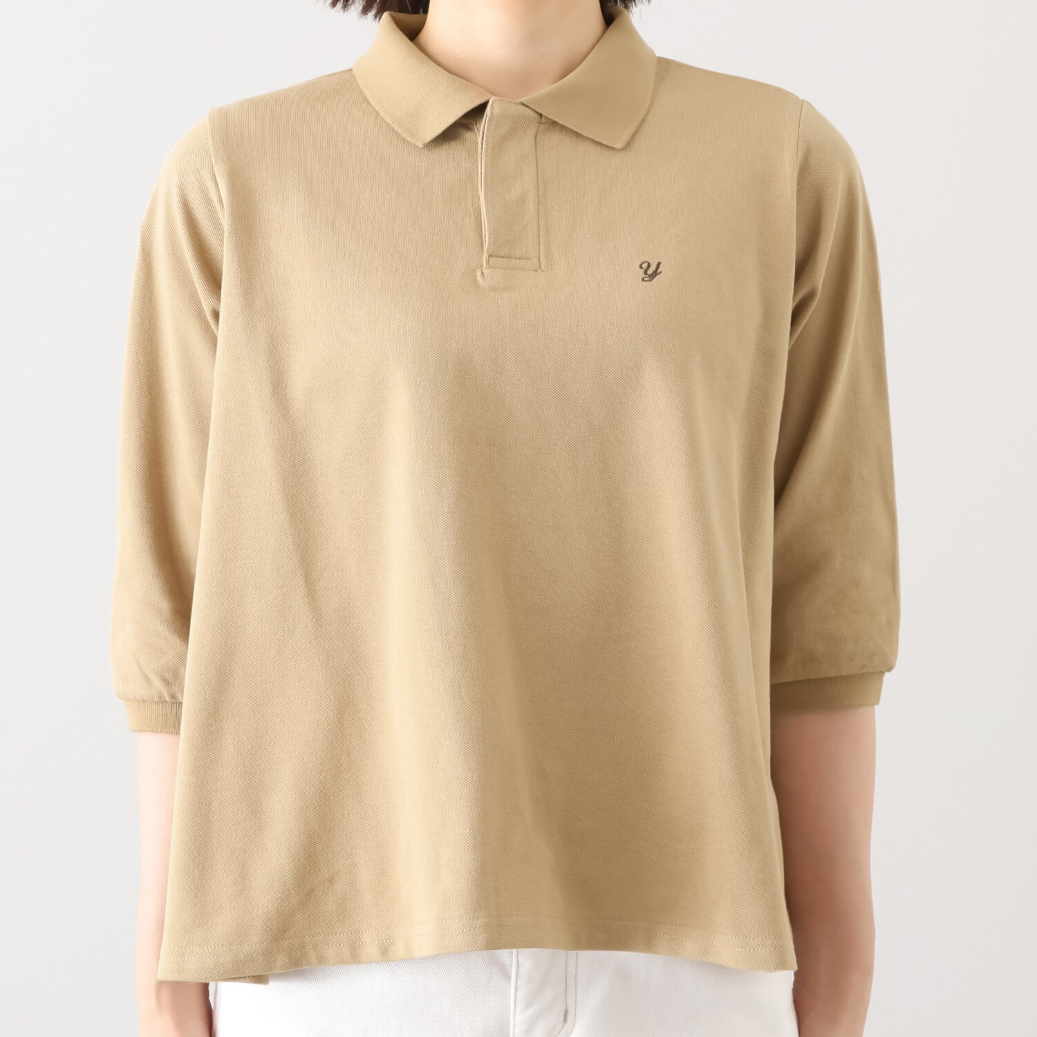 ラソエヌサーティスリー ディグリーズ 鹿の子 イニシャル刺しゅう フレアーシルエット ポロシャツ