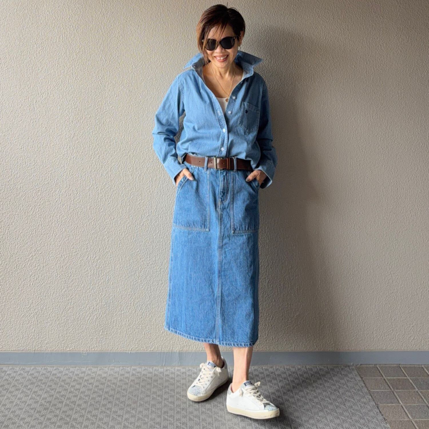 ラソエヌサーティスリー ディグリーズ 羽織りにも最適！ イニシャルロゴ ダンガリーシャツ