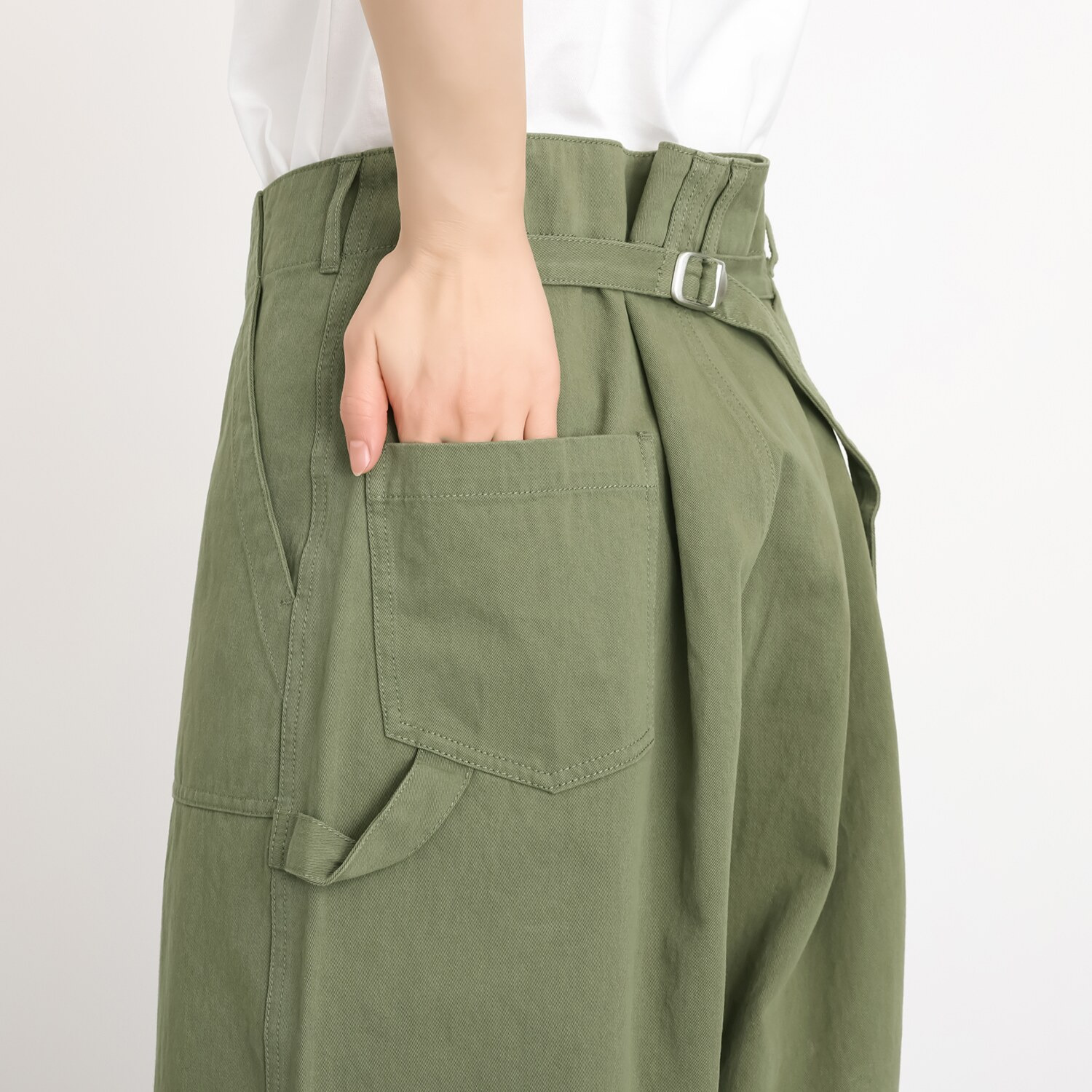 ラソエヌサーティスリー ディグリーズ バイオウォッシュ加工 ウエスト調整可能 ゆったりシルエット ワークカーゴパンツ