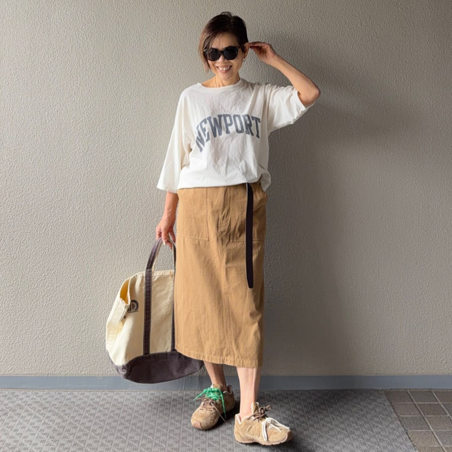 ラソエヌサーティスリー ディグリーズ バイオウォッシュ加工 ウエスト調整可能 ワークカーゴスカート