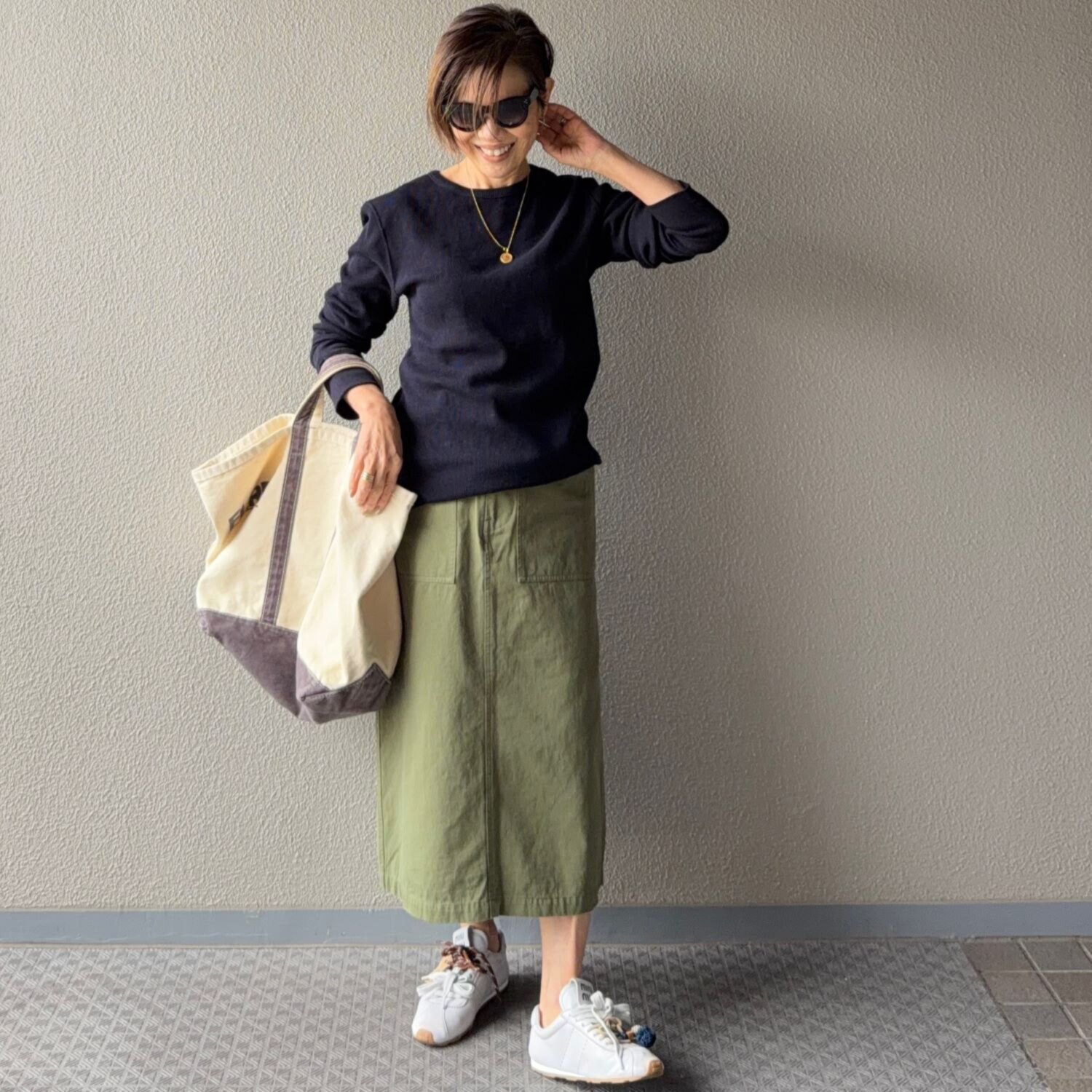 ラソエヌサーティスリー ディグリーズ バイオウォッシュ加工 ウエスト調整可能 ワークカーゴスカート