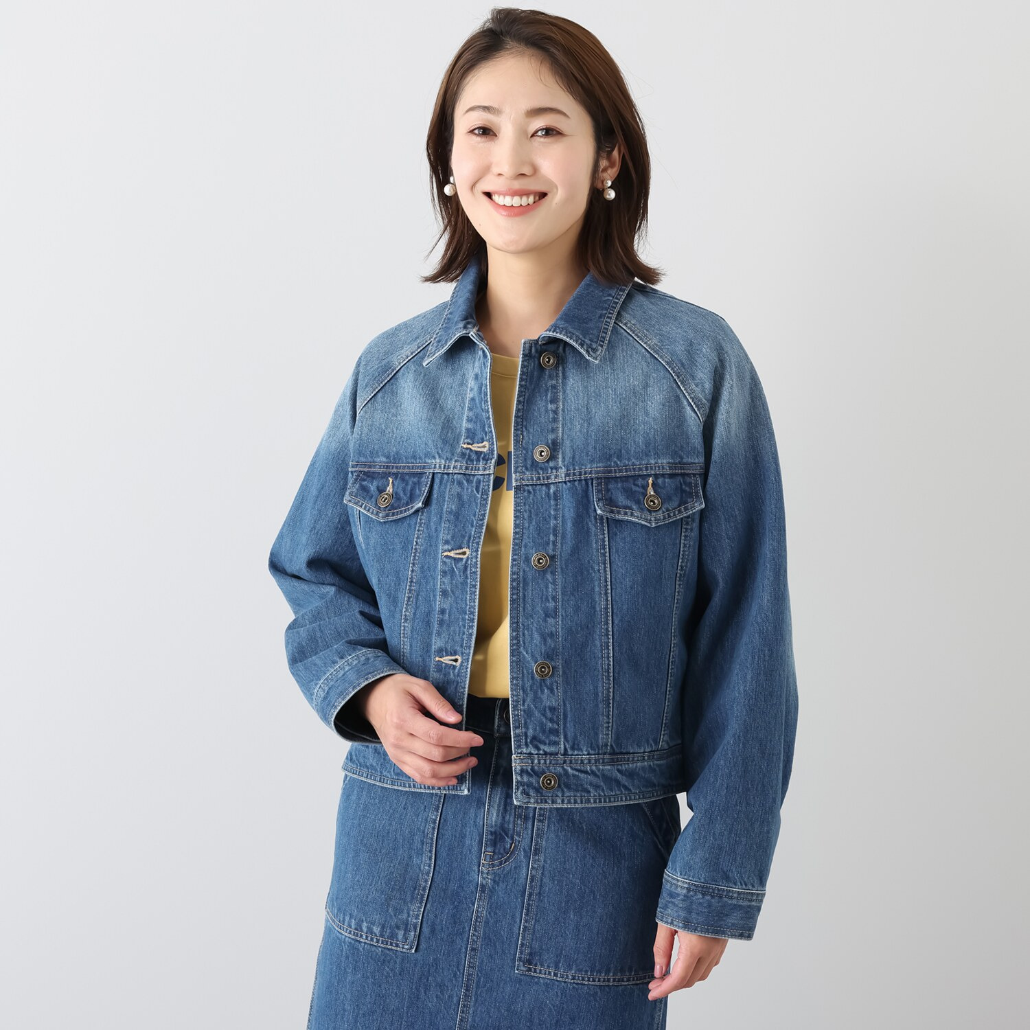 ラソエヌサーティスリー ディグリーズ バイオウォッシュ加工 立体ゆったりシルエット フレアースリーブ デニムジャケット