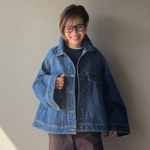 ラソエヌサーティスリー ディグリーズ バイオウォッシュ加工 立体ゆったりシルエット フレアースリーブ デニムジャケット