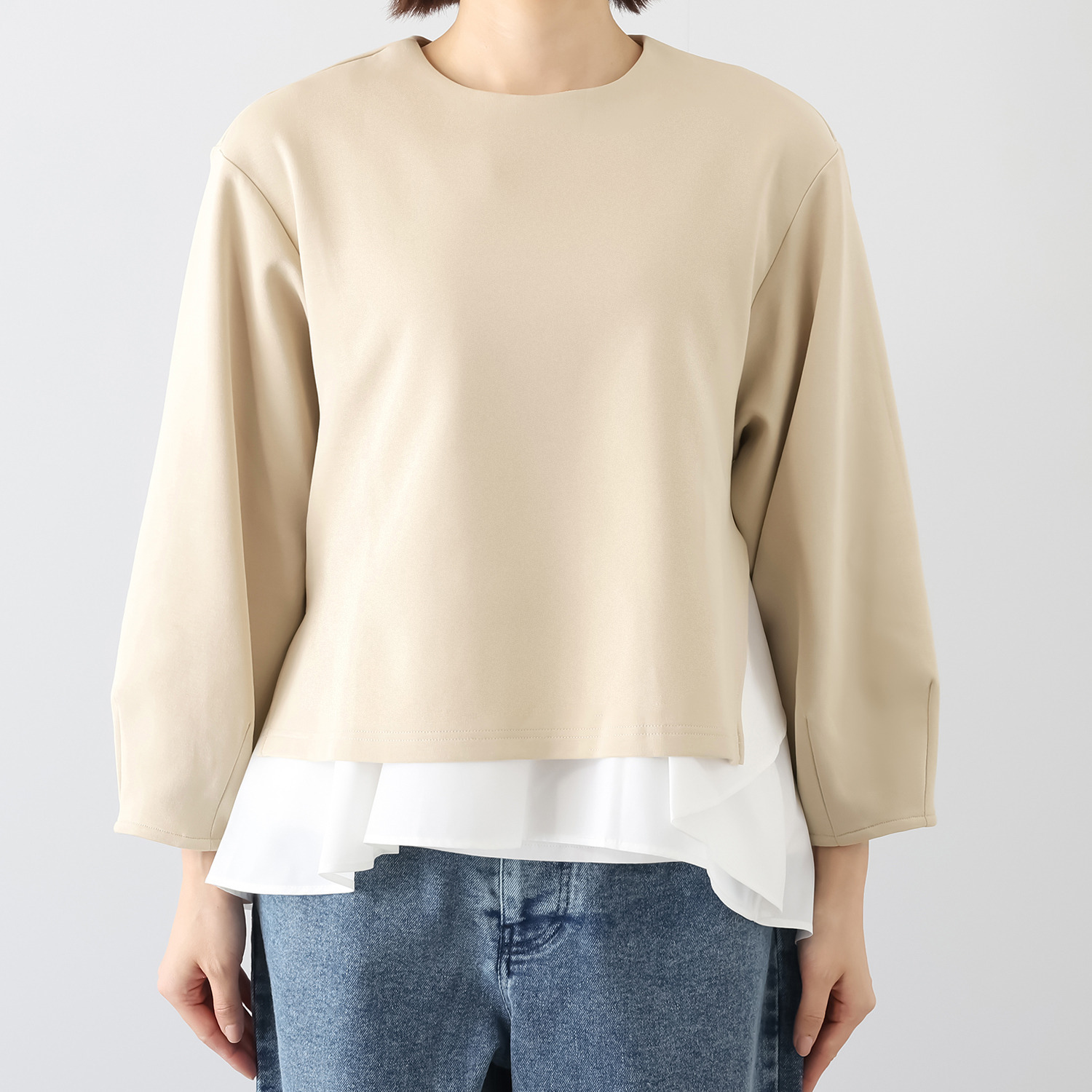 イロプライム １枚で完成！ 異素材重ね モードなプルオーバー