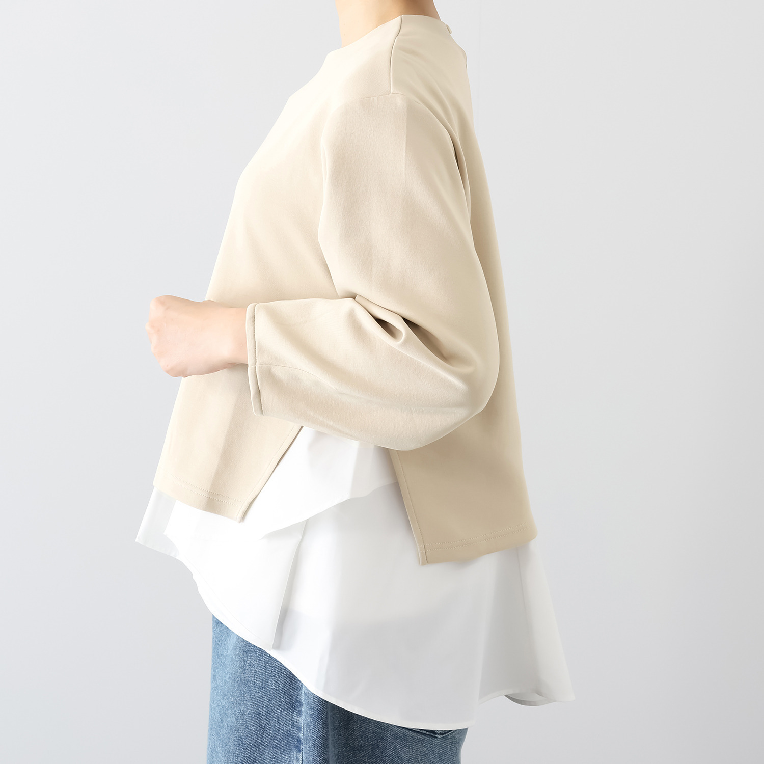 イロプライム １枚で完成！ 異素材重ね モードなプルオーバー