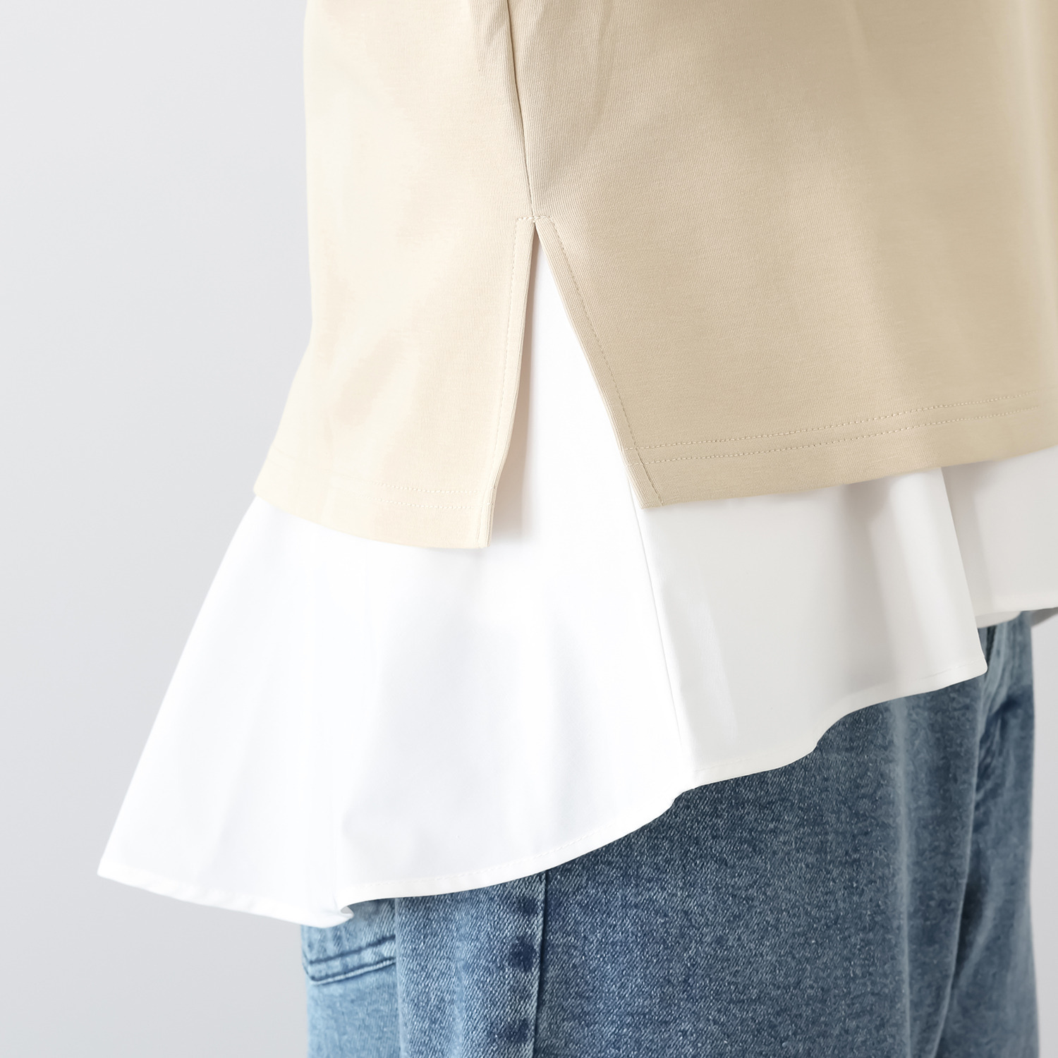 イロプライム １枚で完成！ 異素材重ね モードなプルオーバー