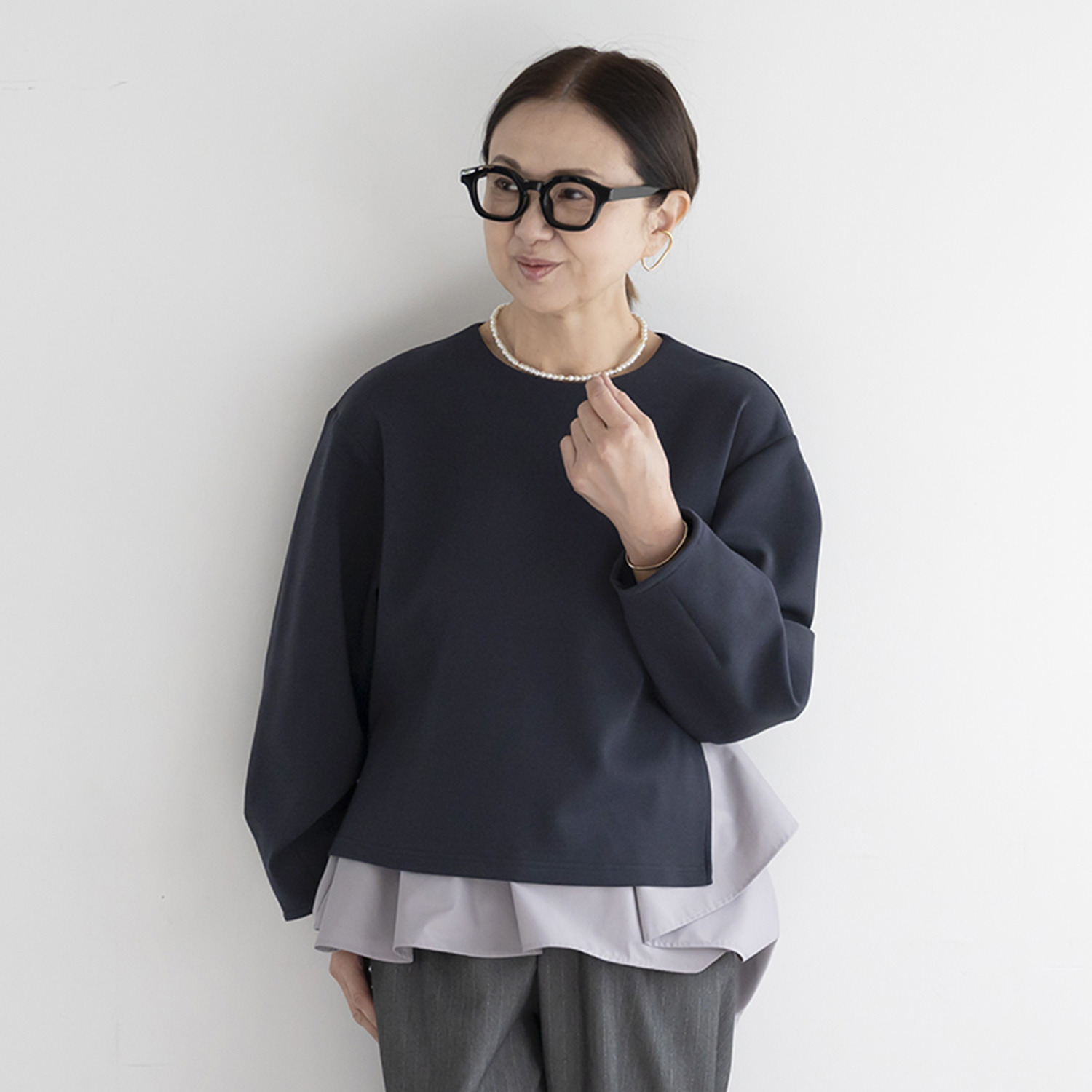 イロプライム １枚で完成！ 異素材重ね モードなプルオーバー